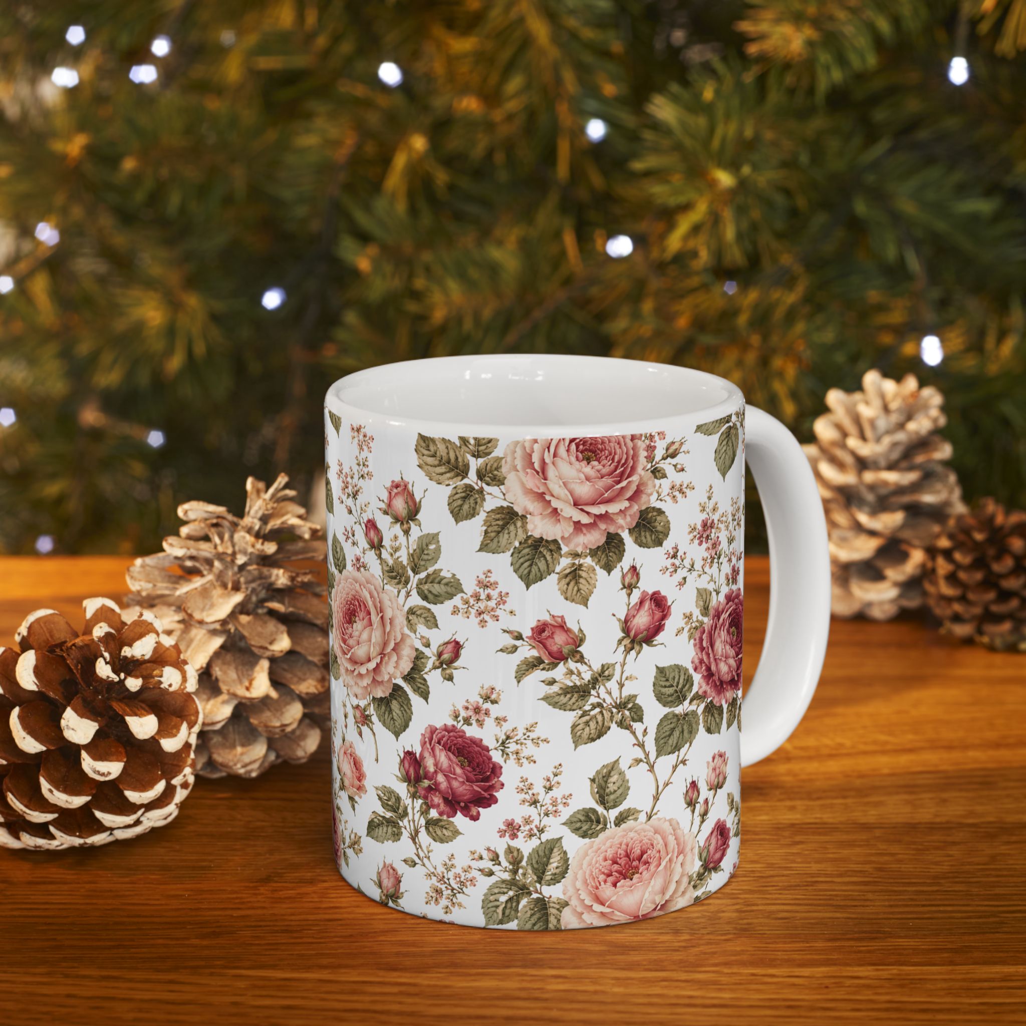 Vintage Rose Floral Ceramic Mug — 11oz & 15oz Tea Coffee Cup
