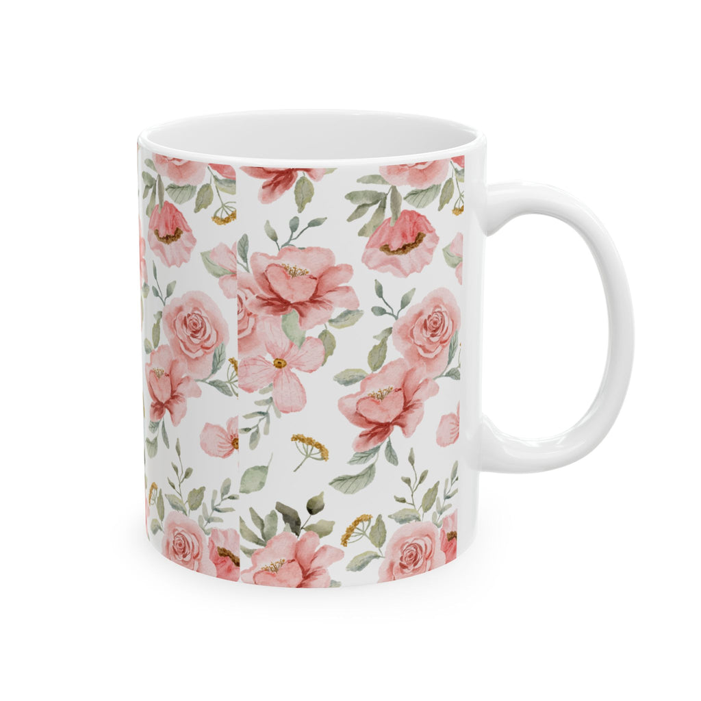 Pink Watercolor Floral Mug – Rose Pattern Ceramic Coffee Cup (11oz & 15oz)