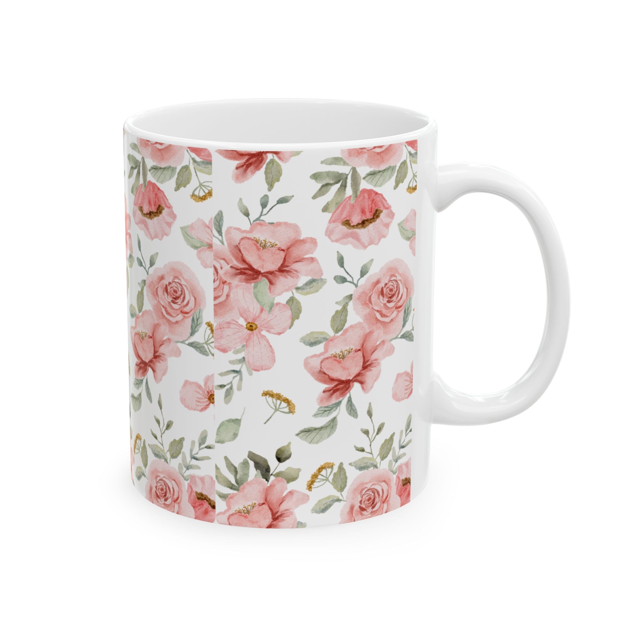 Pink Watercolor Floral Mug – Rose Pattern Ceramic Coffee Cup (11oz & 15oz)