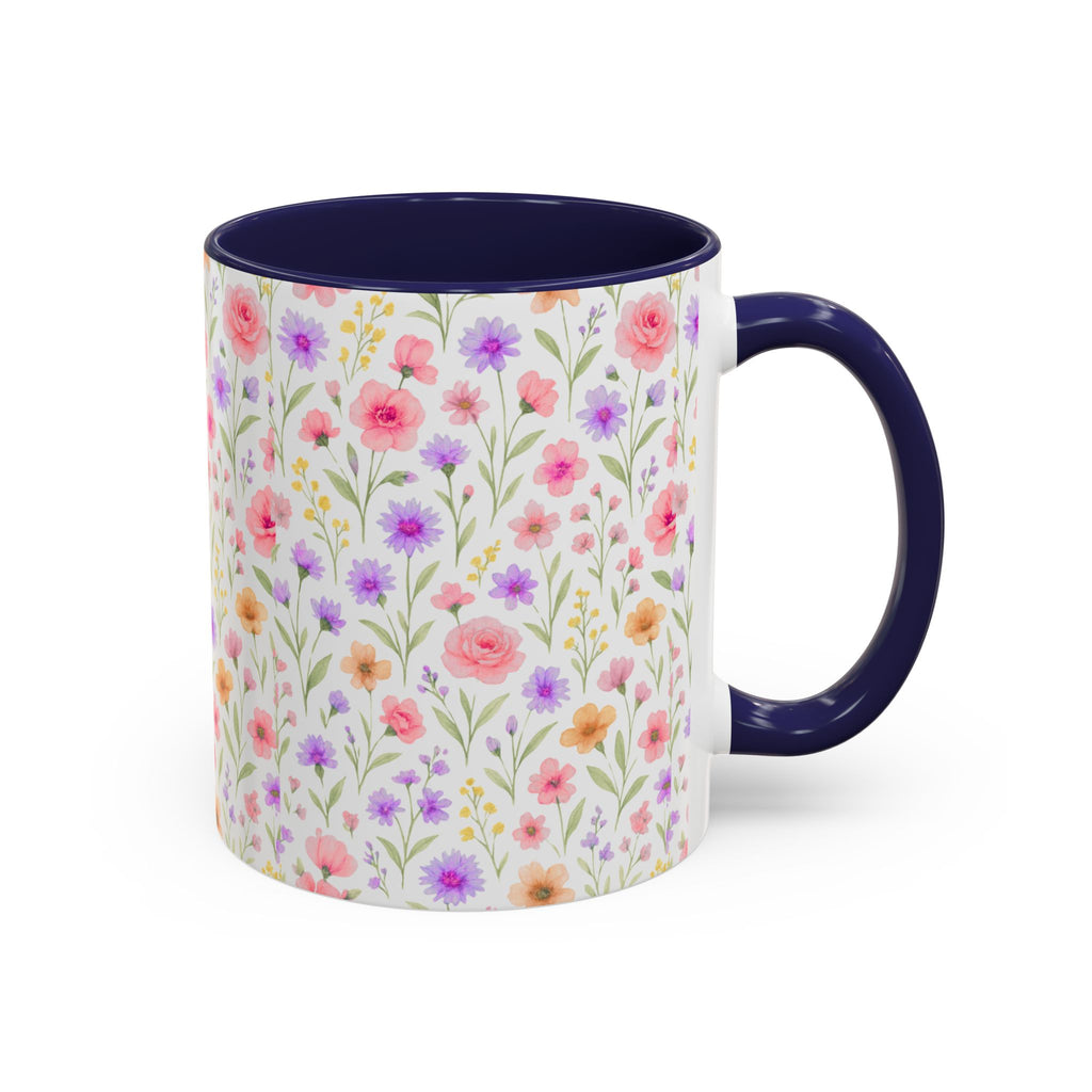 Floral Watercolor Accent Coffee Mug — Pastel Wildflower Pattern (11/15 oz)