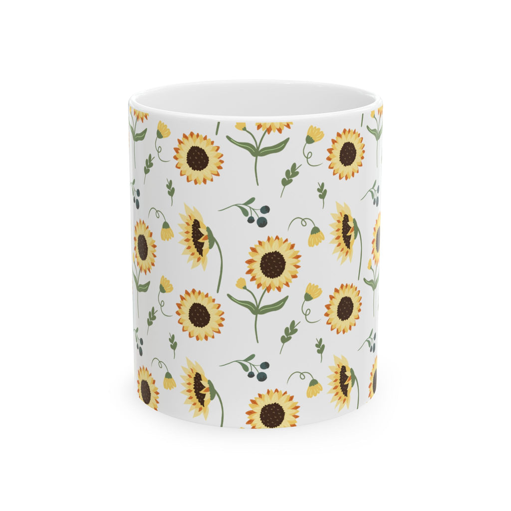 Sunflower Pattern Ceramic Mug — Floral Coffee Tea Cup (11oz, 15oz)