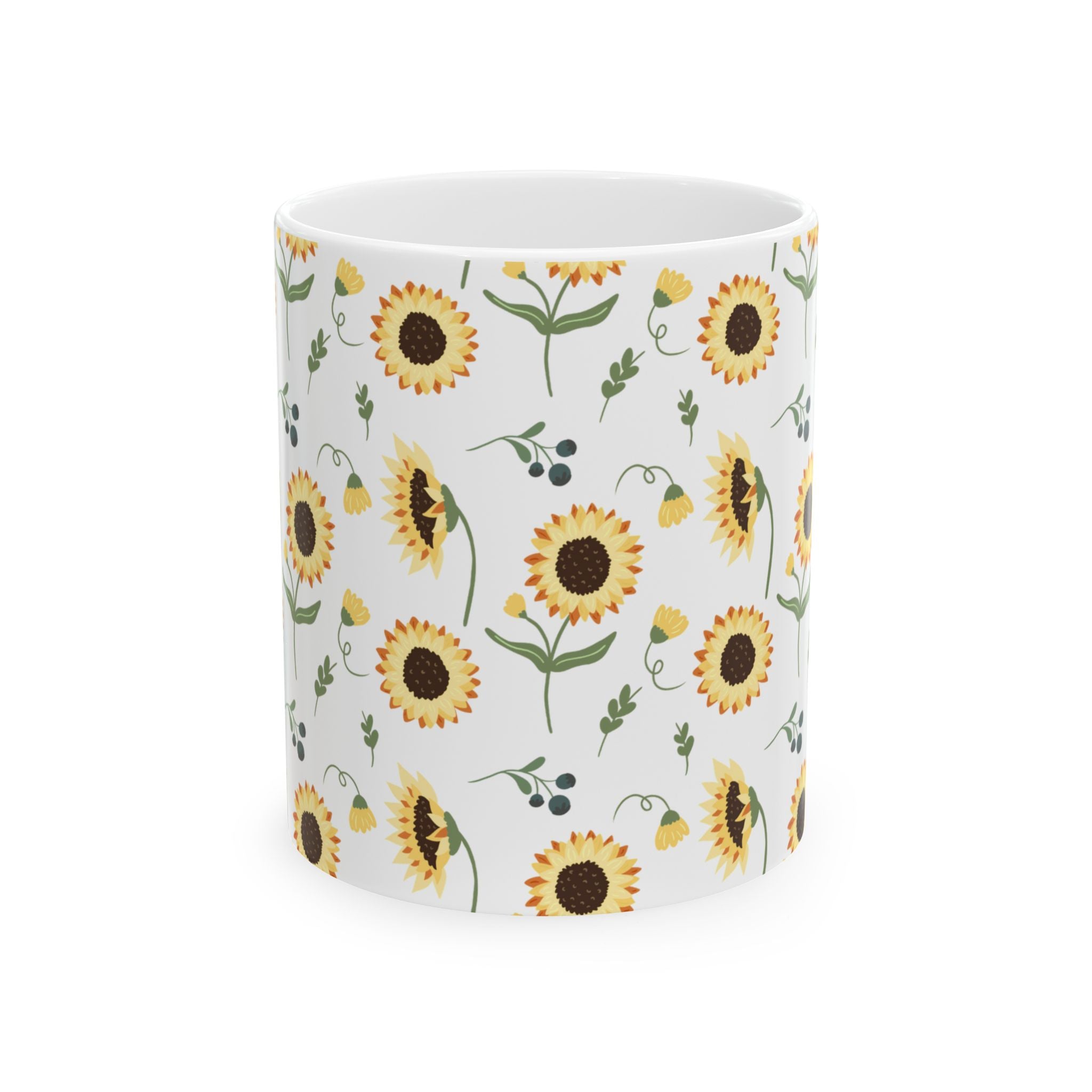 Sunflower Pattern Ceramic Mug — Floral Coffee Tea Cup (11oz, 15oz)