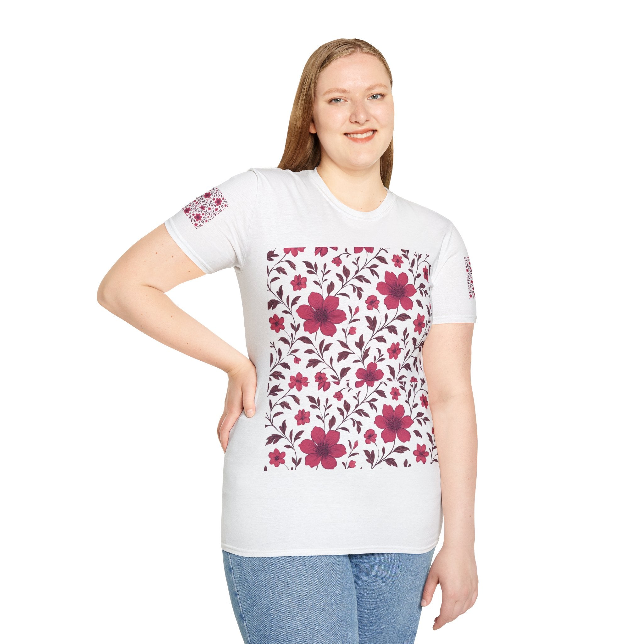 Floral Vine Tee — Pink Bloom Pattern T-Shirt