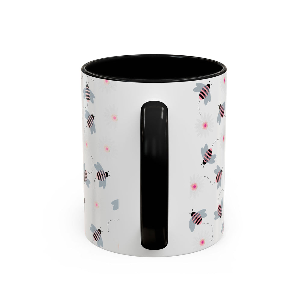 Bee Pattern Accent Coffee Mug — Cute Floral Honeybee Design, 11/15 oz