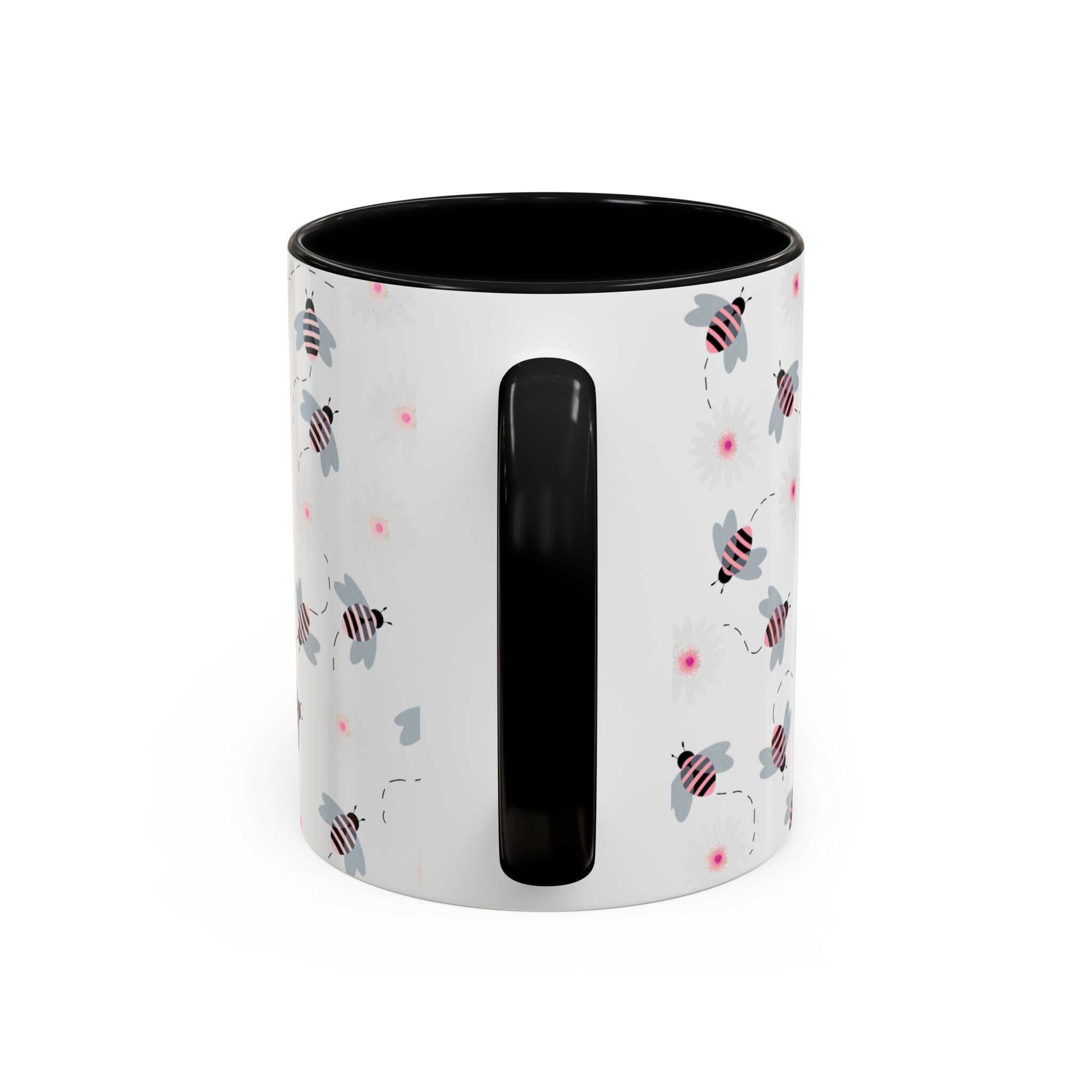 Bee Pattern Accent Coffee Mug — Cute Floral Honeybee Design, 11/15 oz