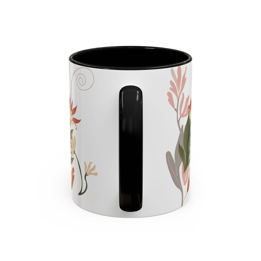 Floral Accent Coffee Mug – Botanical Pink & Green Pattern (11/15oz)