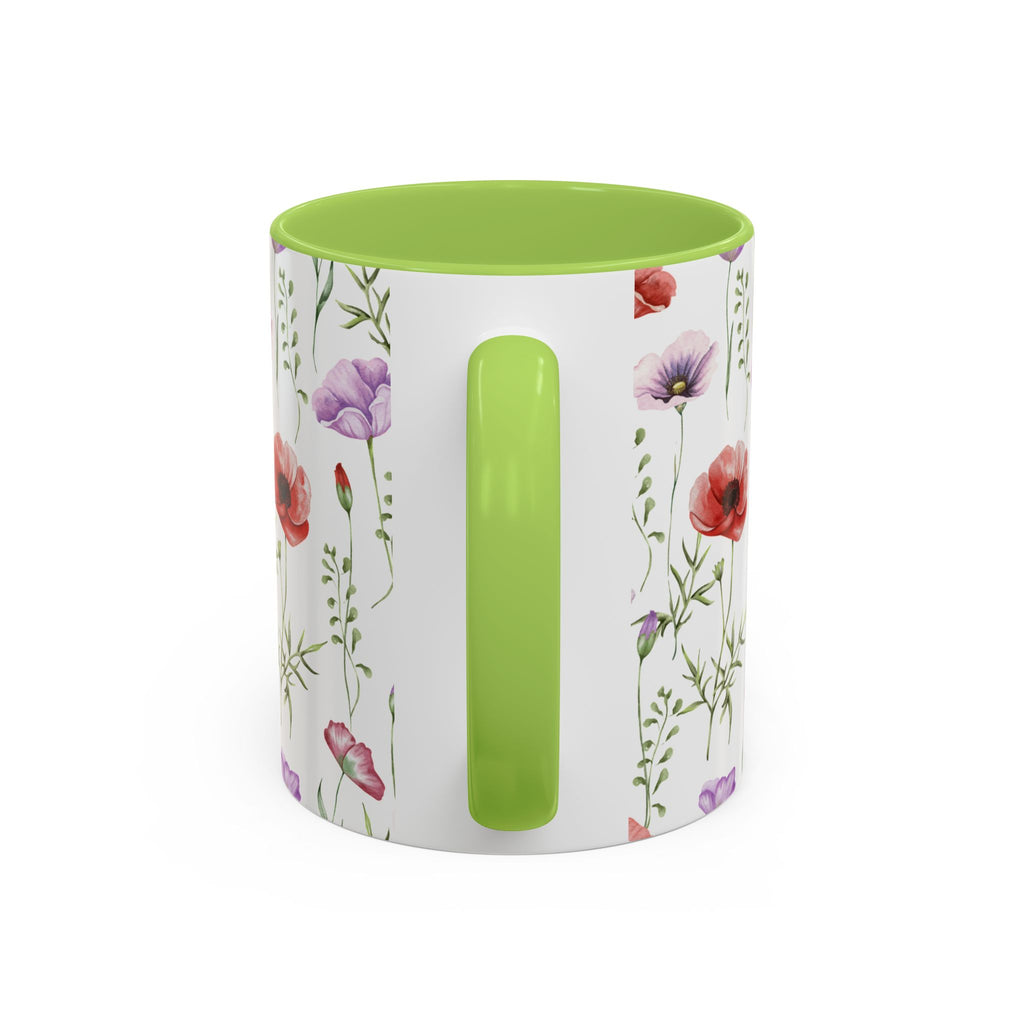 Floral Watercolor Accent Coffee Mug — Poppy & Wildflower Pattern (11/15oz)