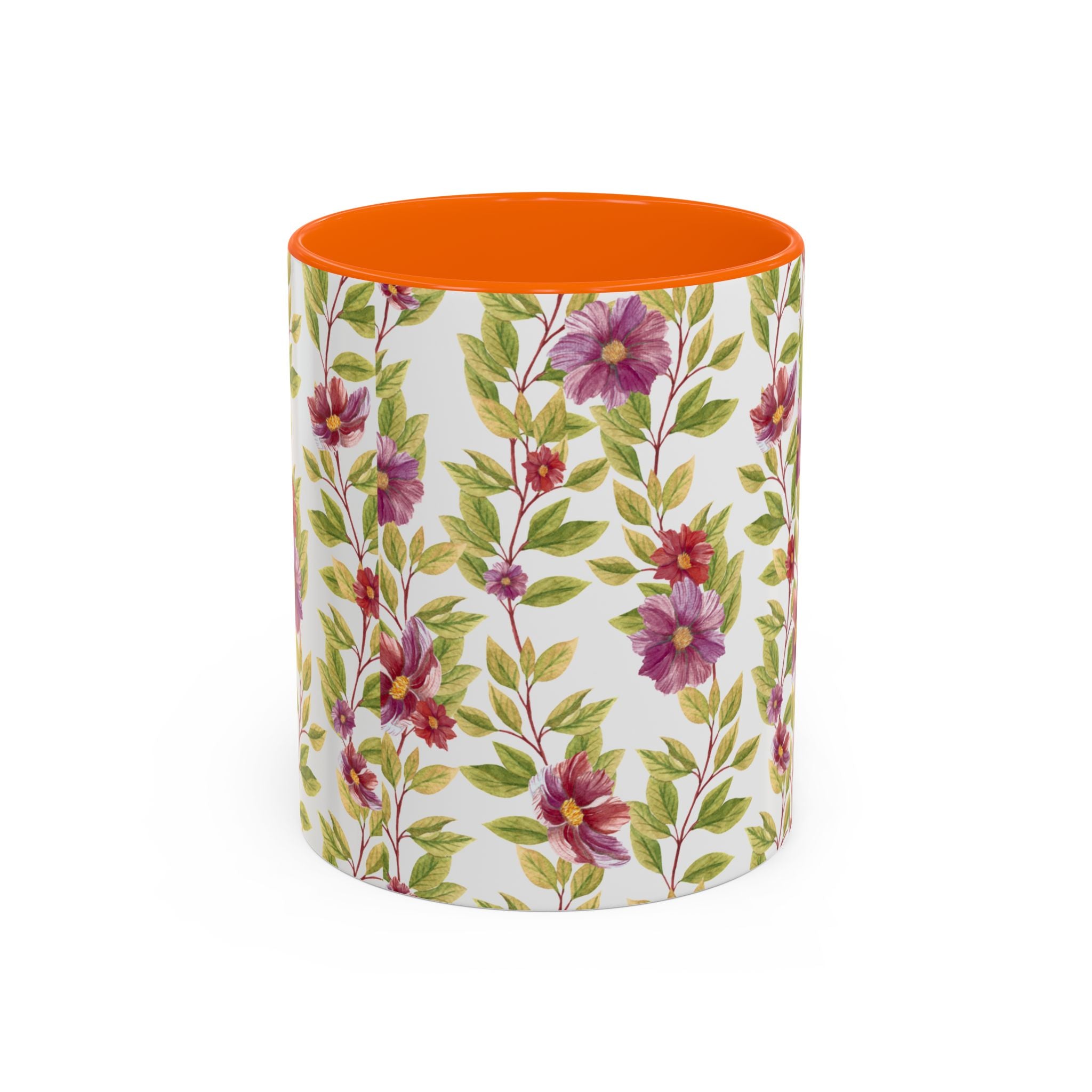 Floral Vine Accent Coffee Mug — Purple Watercolor Blossoms (11/15oz)