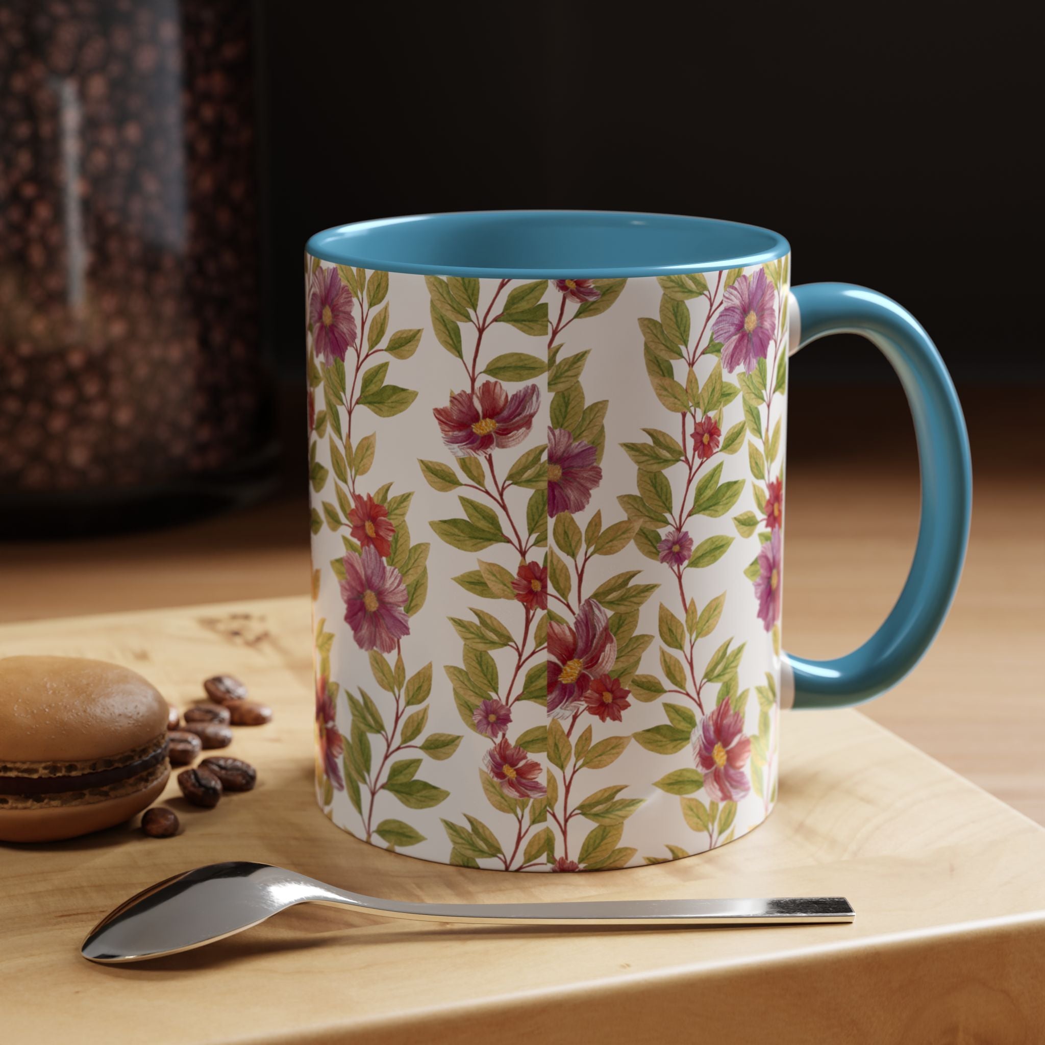 Floral Vine Accent Coffee Mug — Purple Watercolor Blossoms (11/15oz)