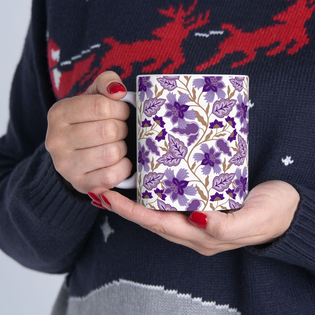 Floral Purple Mug — Vintage Botanical Ceramic Coffee Cup (11oz & 15oz)