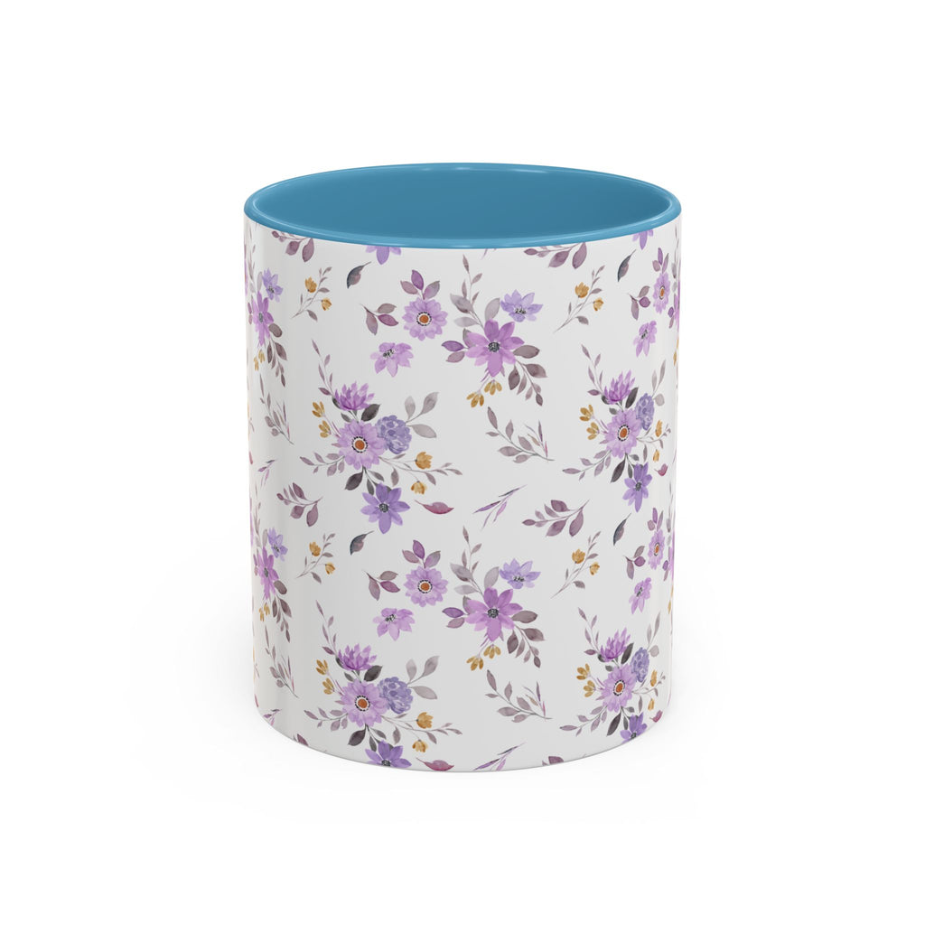 Floral Lavender Accent Coffee Mug — Purple Vintage Rose Pattern (11/15oz)