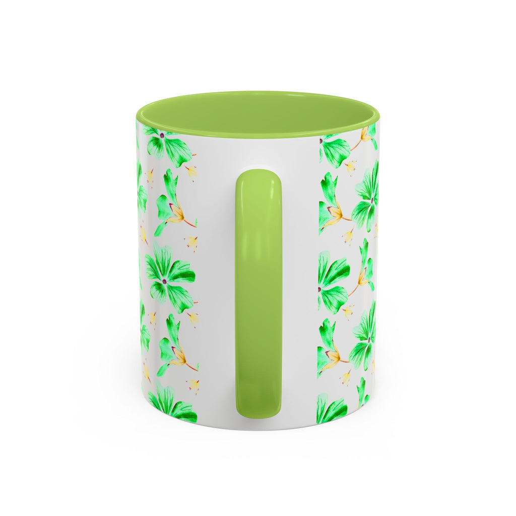 Green Watercolor Hibiscus Accent Coffee Mug – Tropical Floral Ceramic Mug