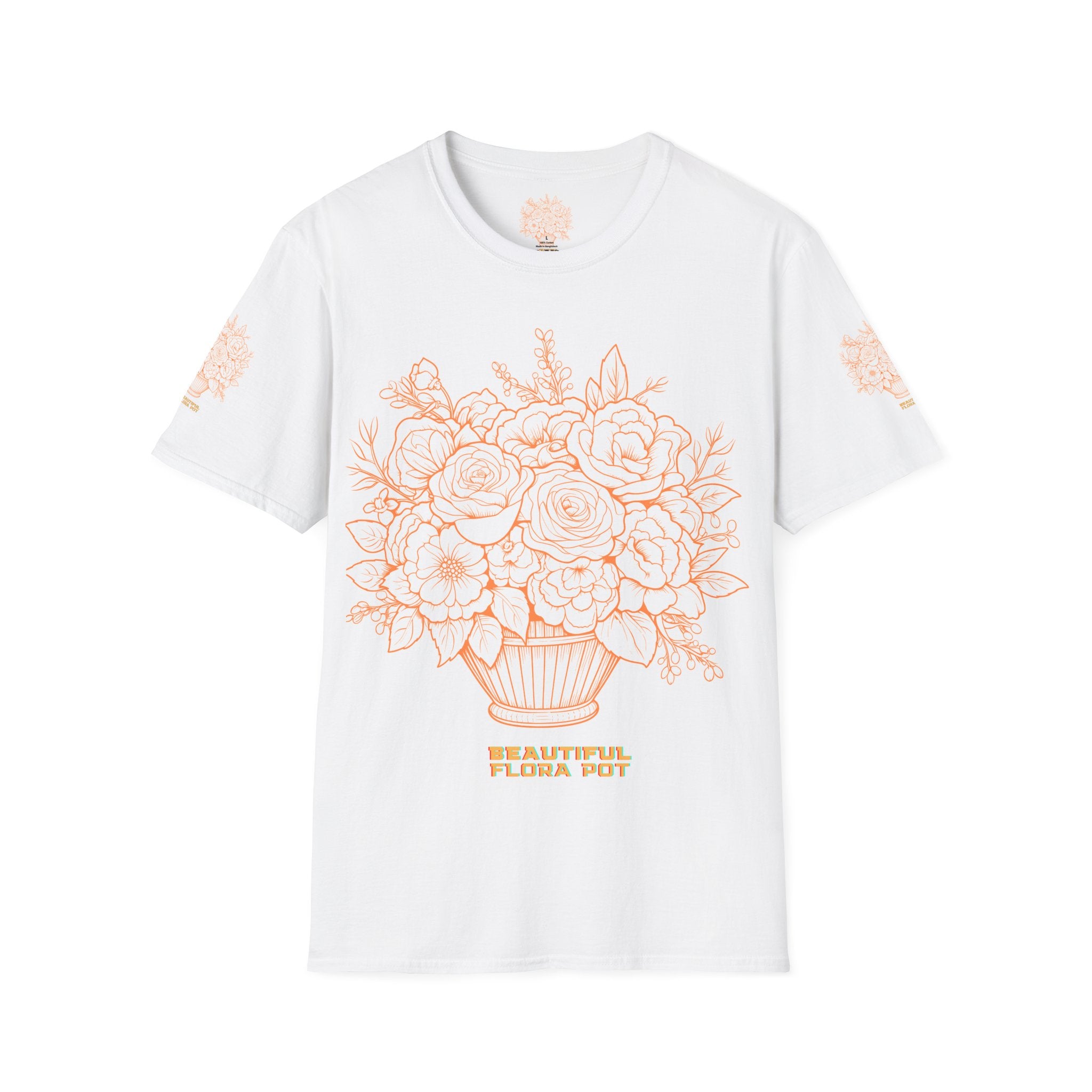 Floral Bouquet Tee — Peach Line Art Flower T-Shirt