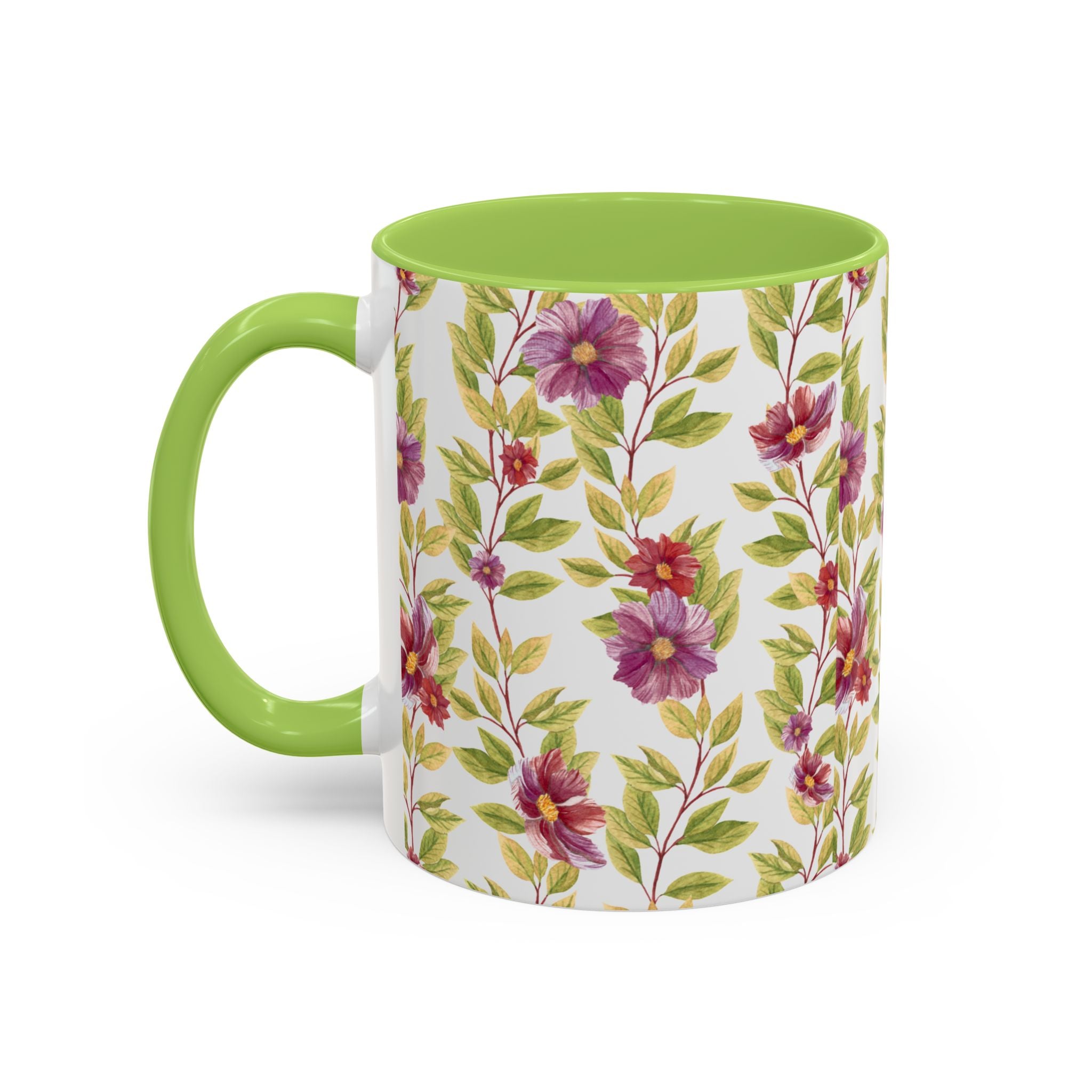 Floral Vine Accent Coffee Mug — Purple Watercolor Blossoms (11/15oz)