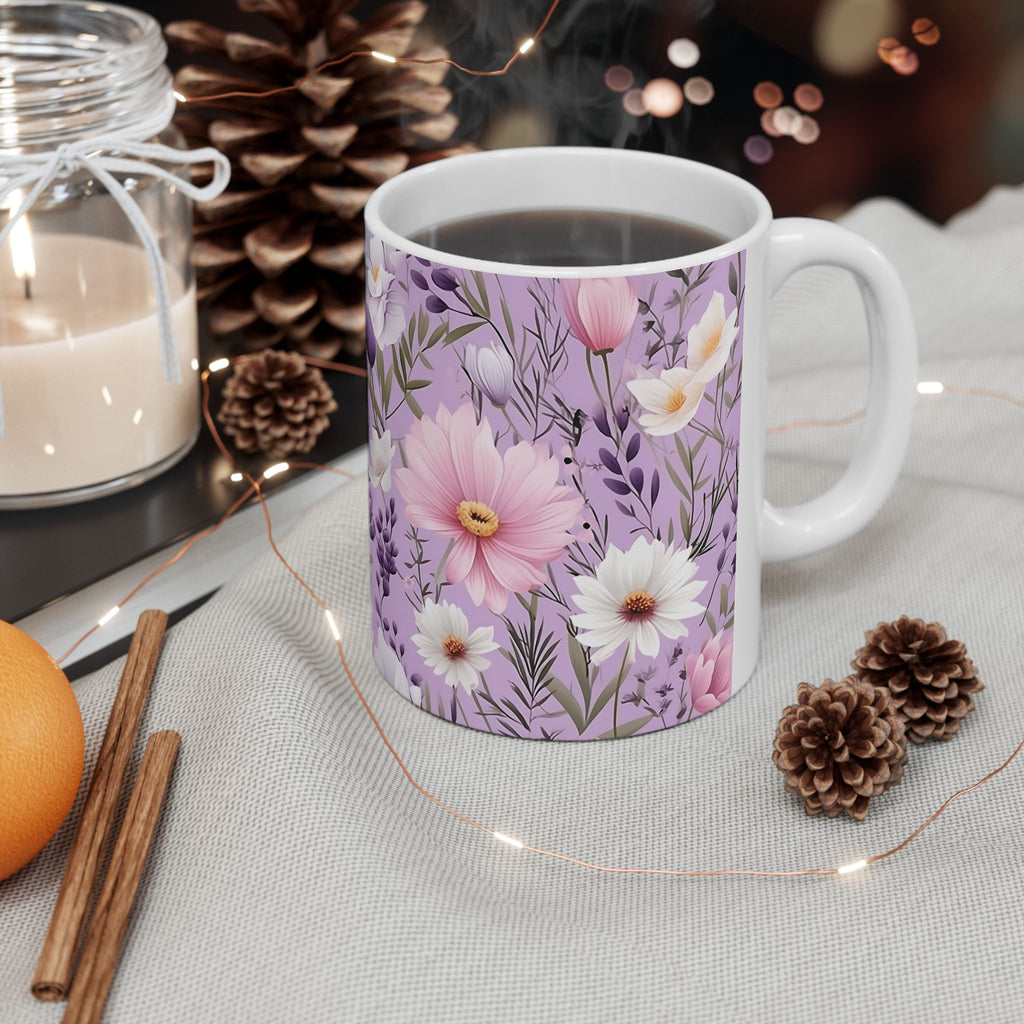 Floral Lavender Ceramic Mug — Purple Wildflower Pattern (11oz & 15oz)