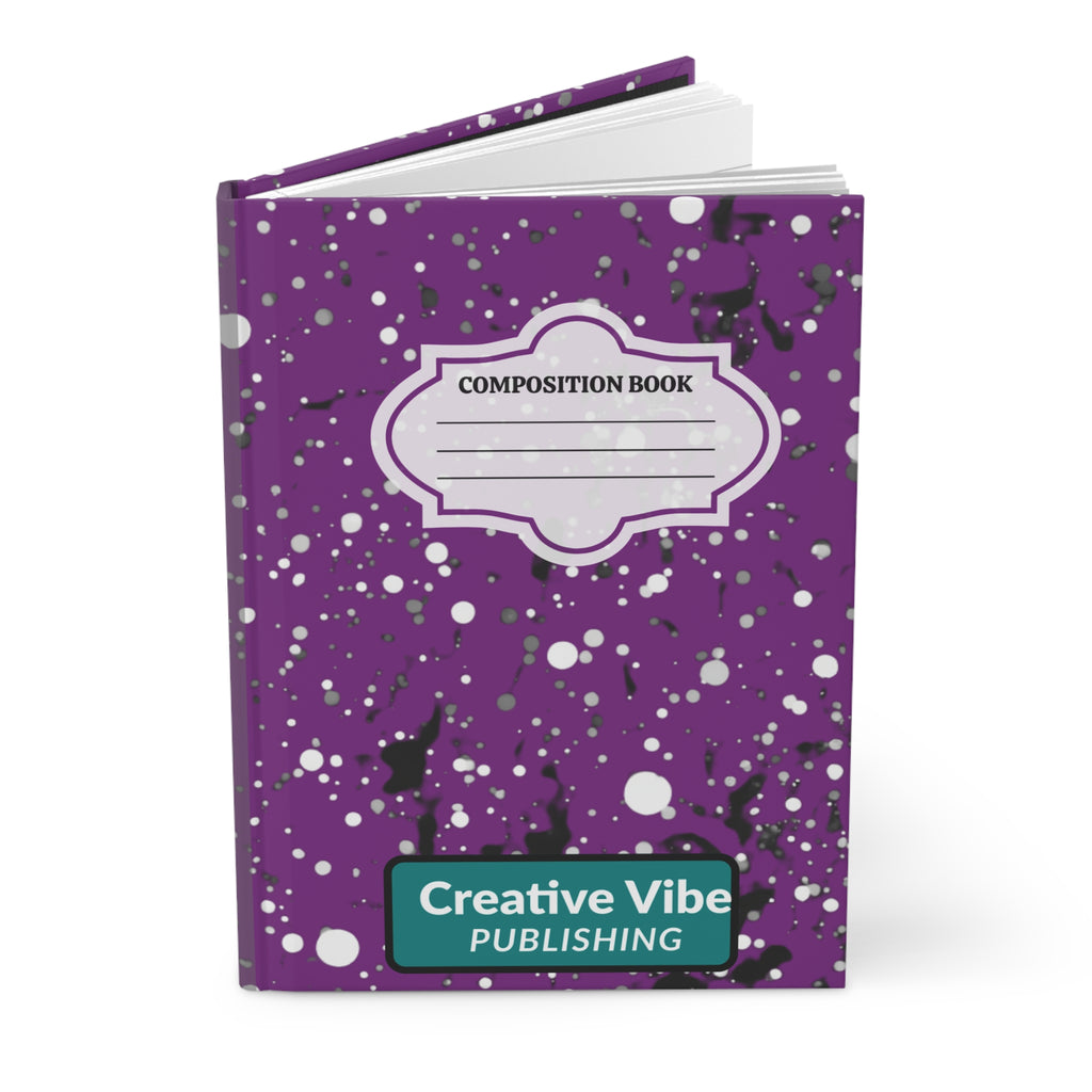 Purple Splatter Composition Hardcover Journal — 'Composition Book' Label, Creative Vibe Publishing