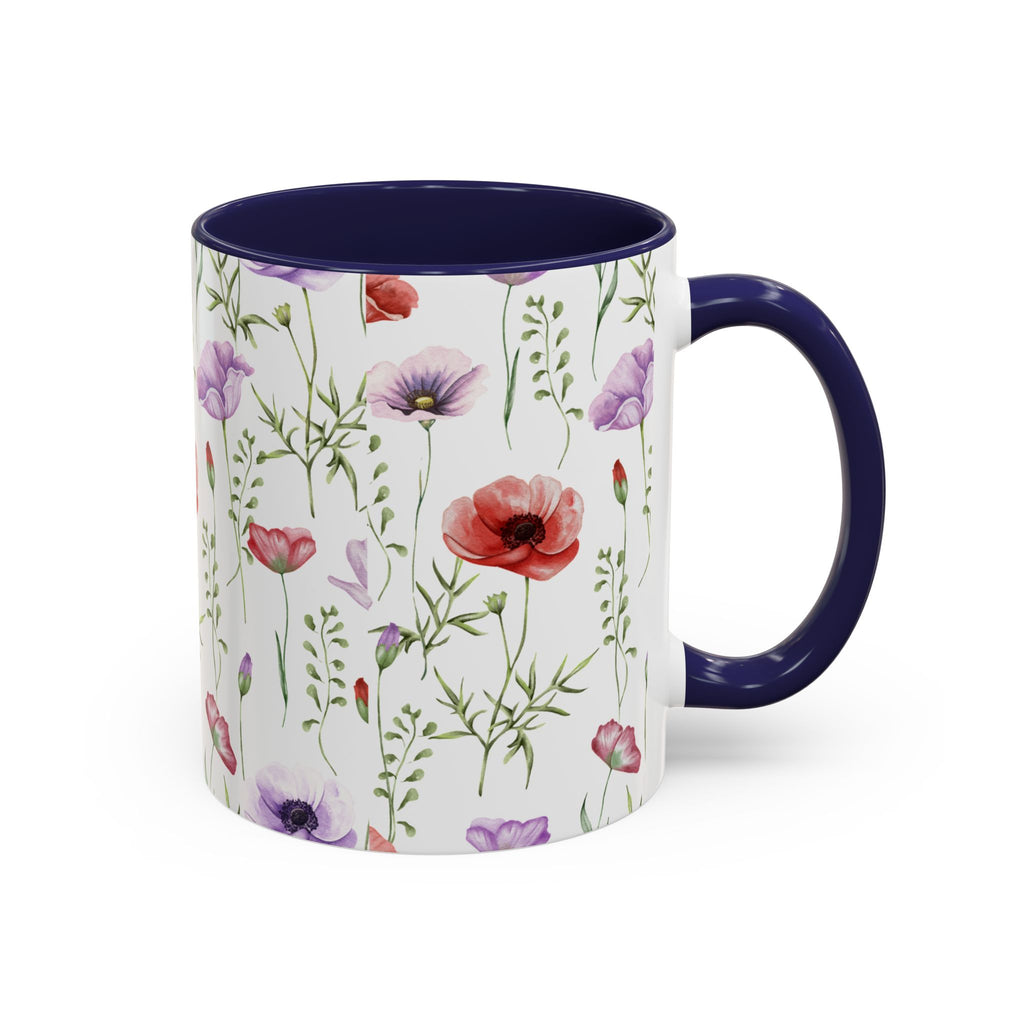Floral Watercolor Accent Coffee Mug — Poppy & Wildflower Pattern (11/15oz)