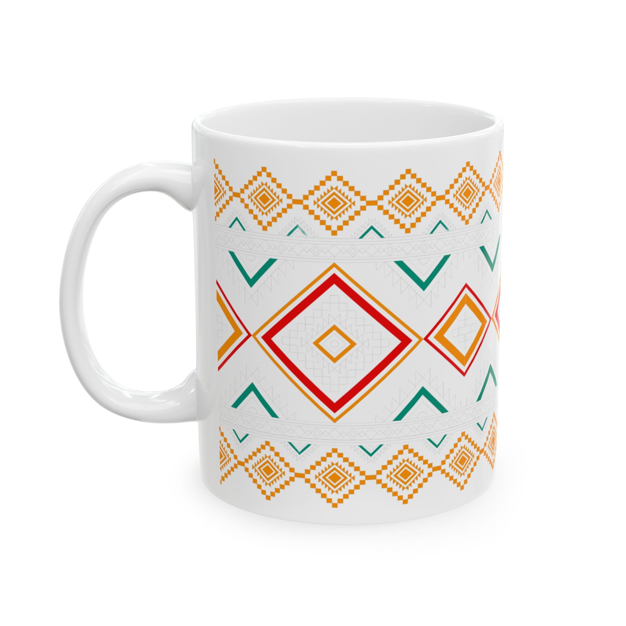 Boho Geometric Ceramic Mug – Colorful Aztec Diamond Pattern (11oz & 15oz)