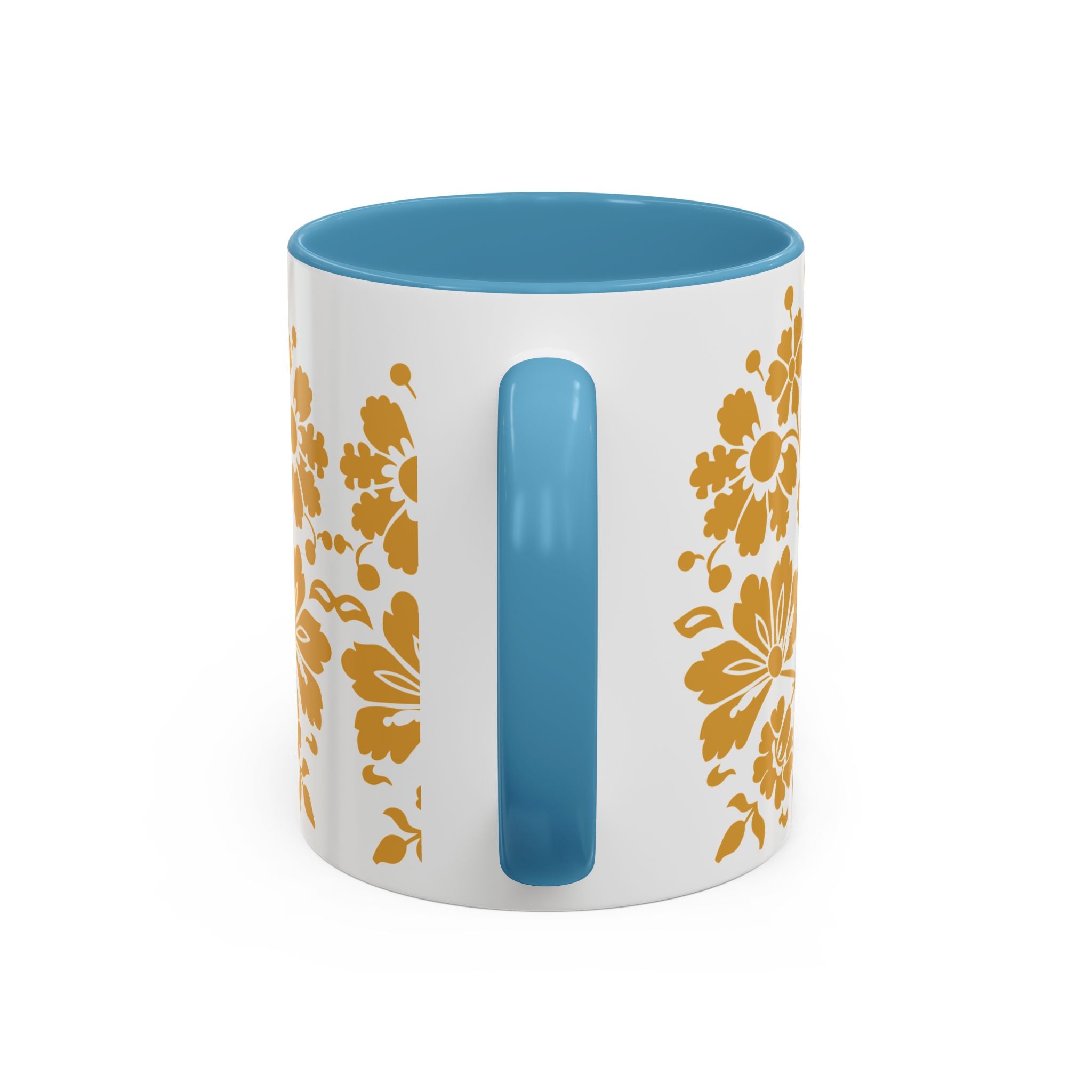 Gold Floral Accent Coffee Mug — Elegant Damask 11/15oz Ceramic