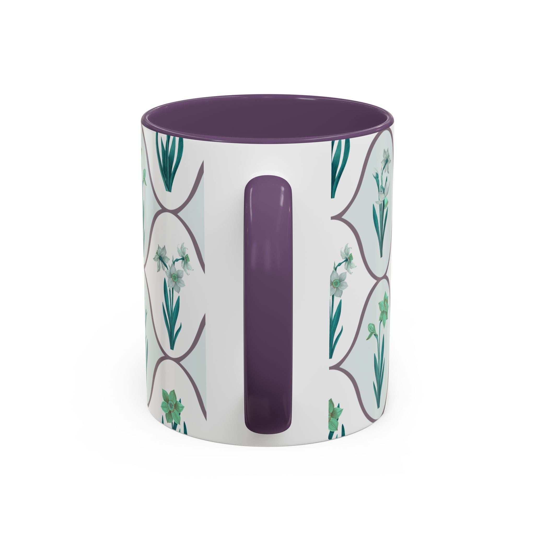 Floral Tile Accent Coffee Mug — Green Botanical Pattern (11/15 oz)