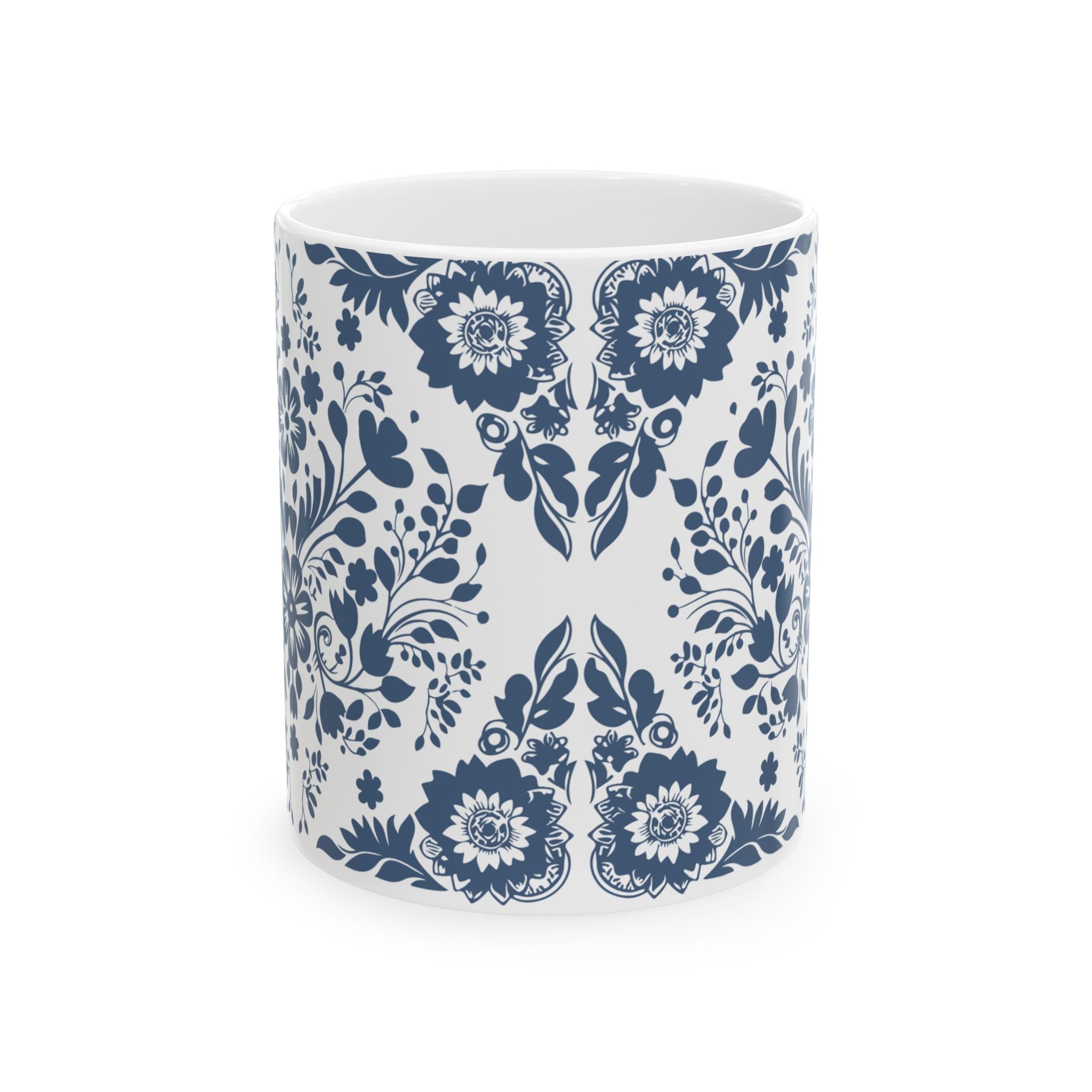 Blue Floral Ceramic Mug – Vintage Cottagecore Coffee Cup (11oz, 15oz)