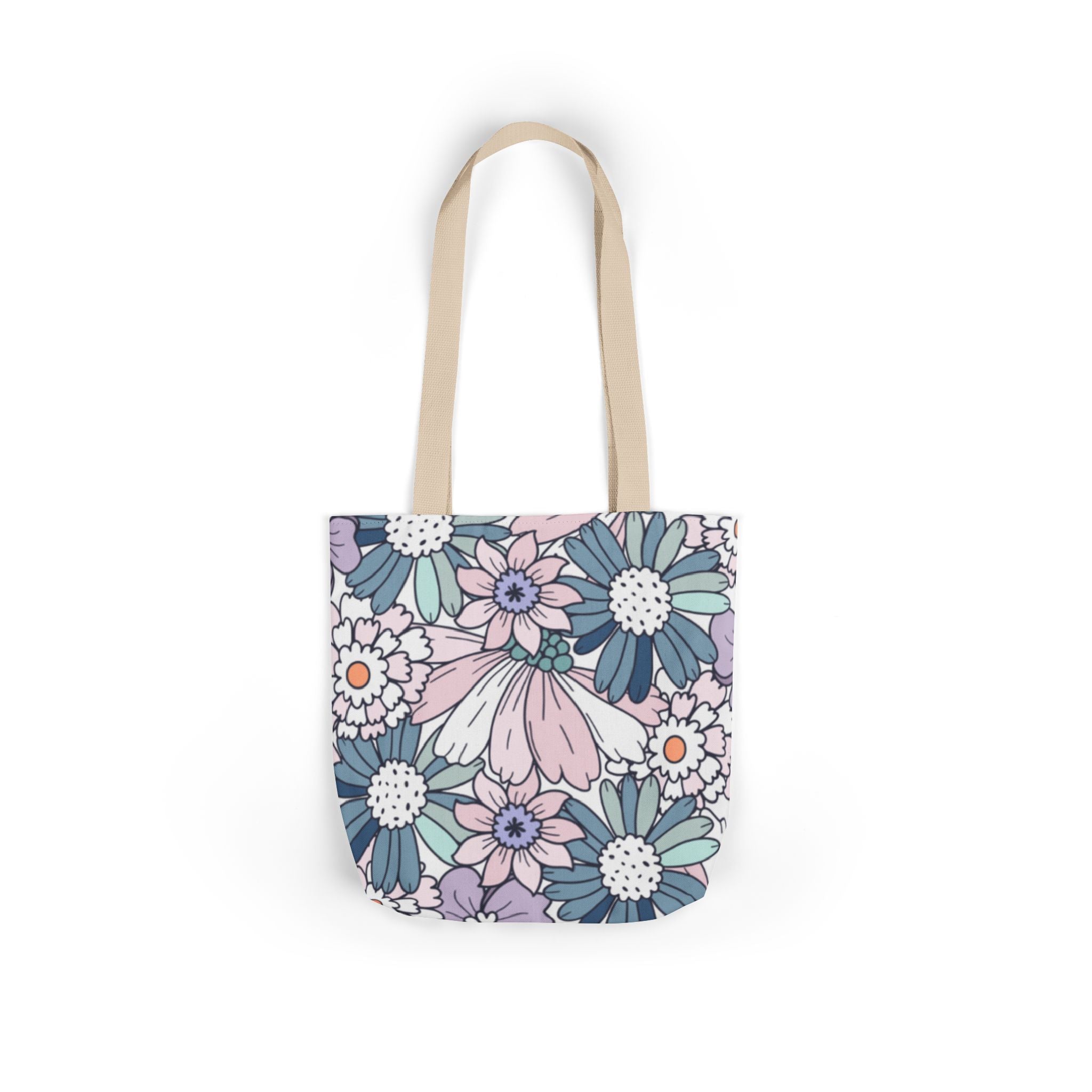 Floral Canvas Tote Bag — Pastel Daisy Garden Print