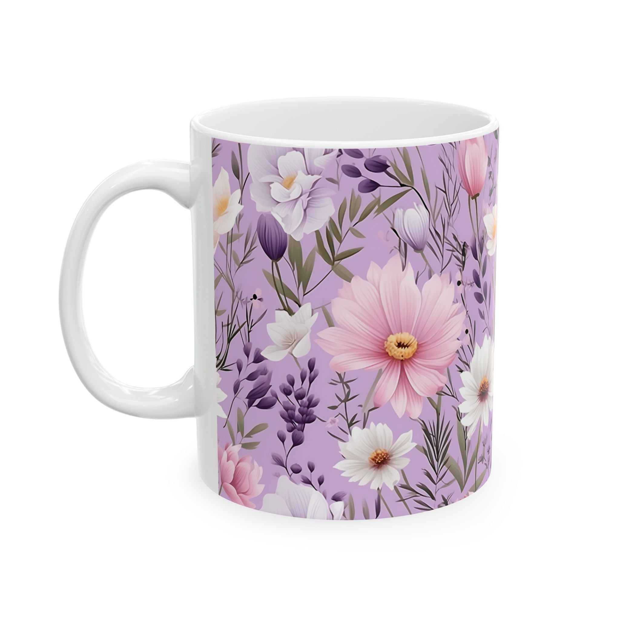 Floral Lavender Ceramic Mug — Purple Wildflower Pattern (11oz & 15oz)