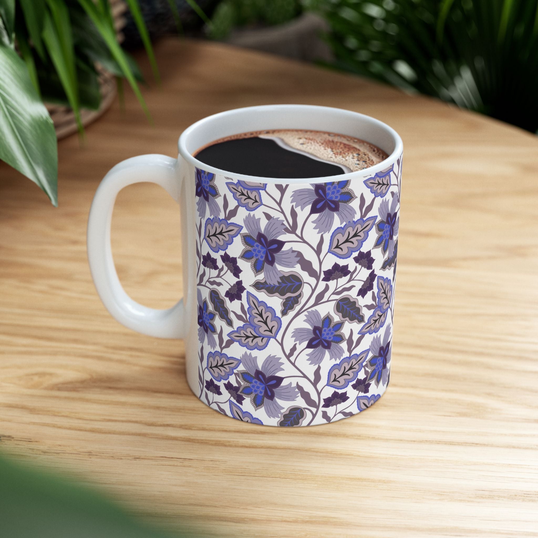 Blue Floral Ceramic Mug – Vintage Botanical Pattern (11oz & 15oz)