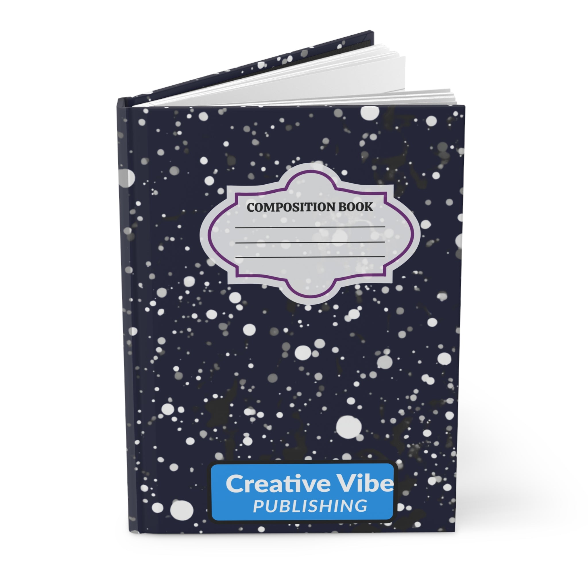 Composition Book Hardcover Journal – Navy Splatter Notebook for School, Writing, & Creative Notes