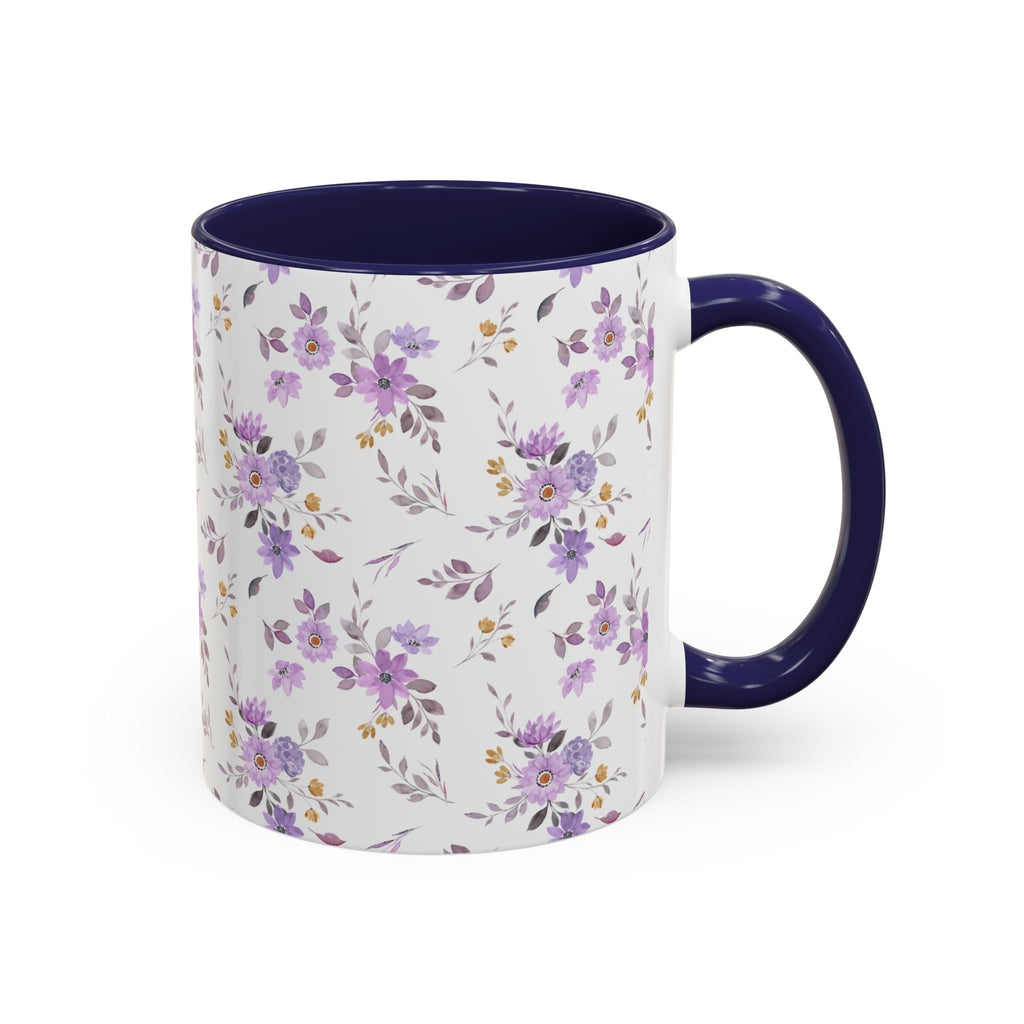 Floral Lavender Accent Coffee Mug — Purple Vintage Rose Pattern (11/15oz)