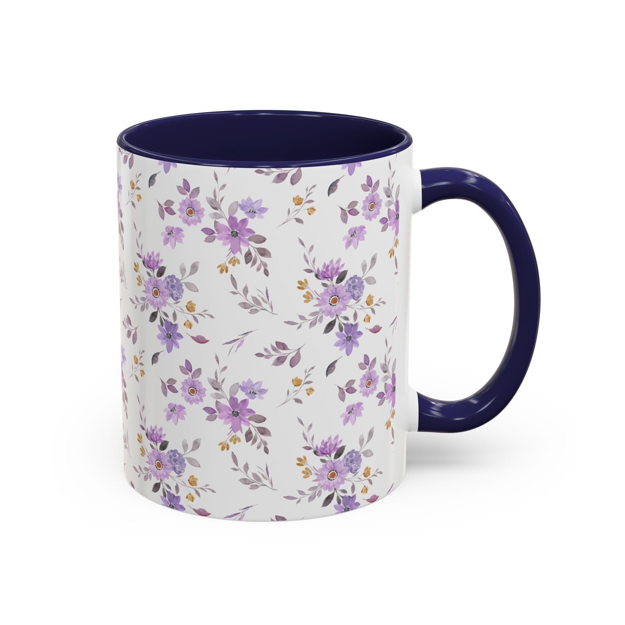 Floral Lavender Accent Coffee Mug — Purple Vintage Rose Pattern (11/15oz)