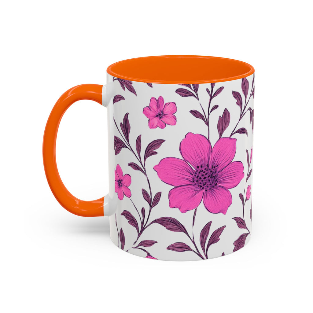 Pink Floral Accent Coffee Mug — 11/15oz