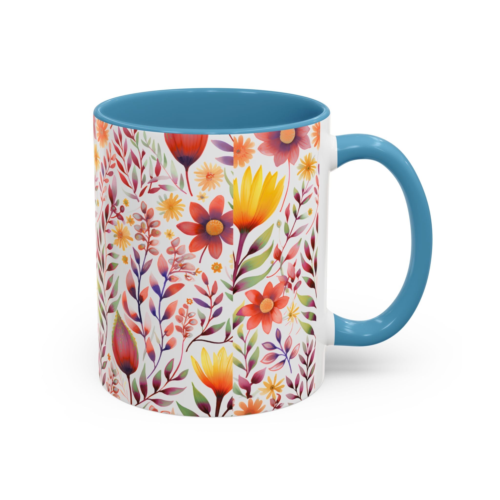 Floral Watercolor Accent Coffee Mug — Colorful Spring Blossom 11/15oz