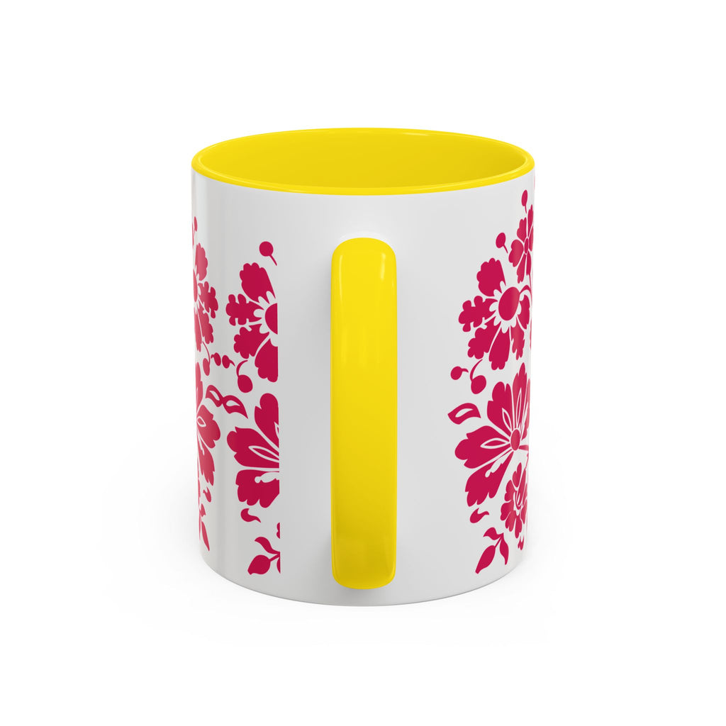 Pink Floral Accent Coffee Mug – 11/15oz Decorative Tea & Coffee Cup