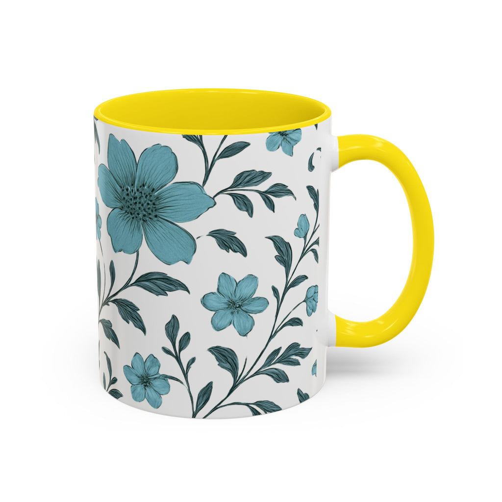 Teal Floral Accent Coffee Mug (11/15oz) – Ceramic Tea & Coffee Cup
