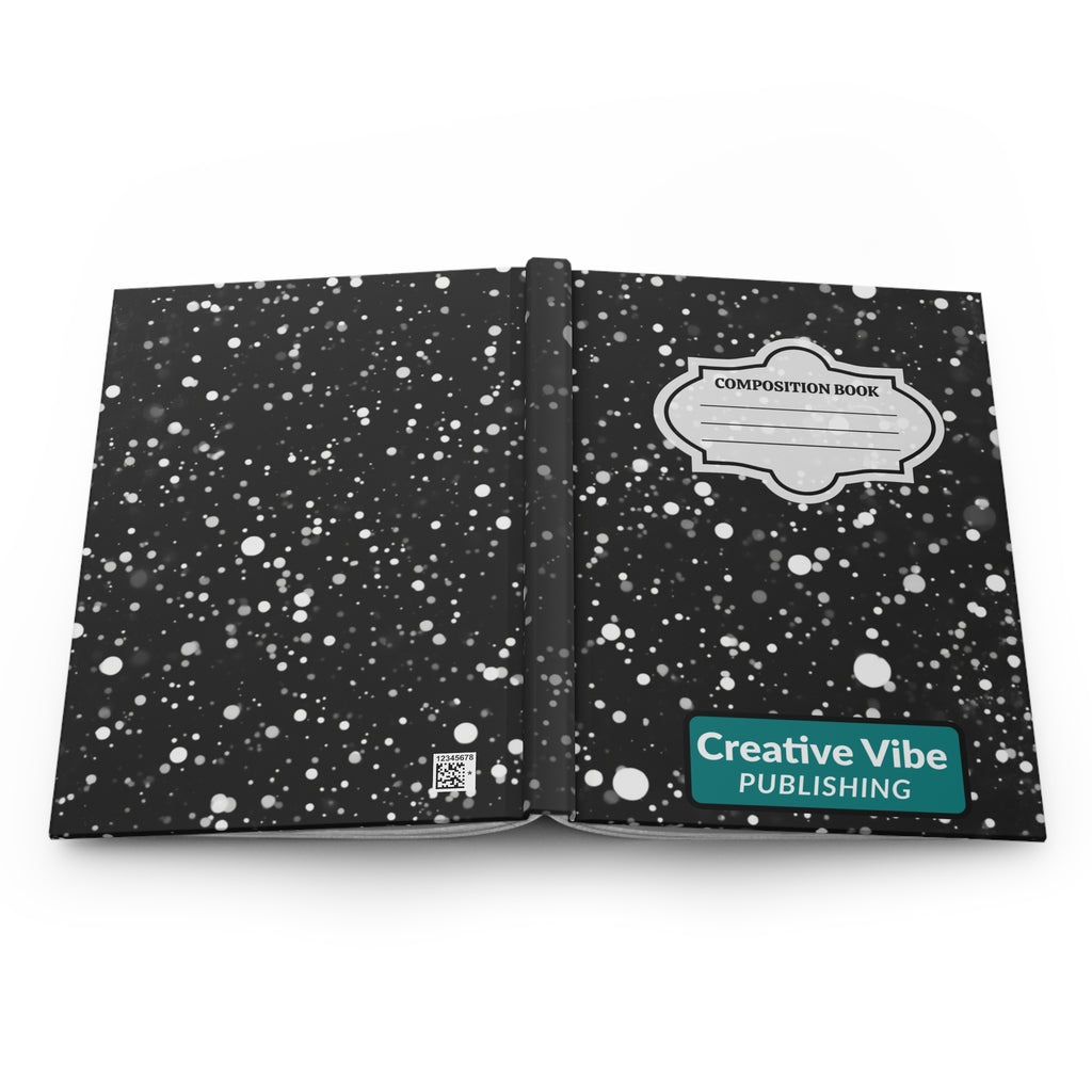 Composition Book Hardcover Journal — Black Speckled Pattern, Lined Notebook for School & Writing