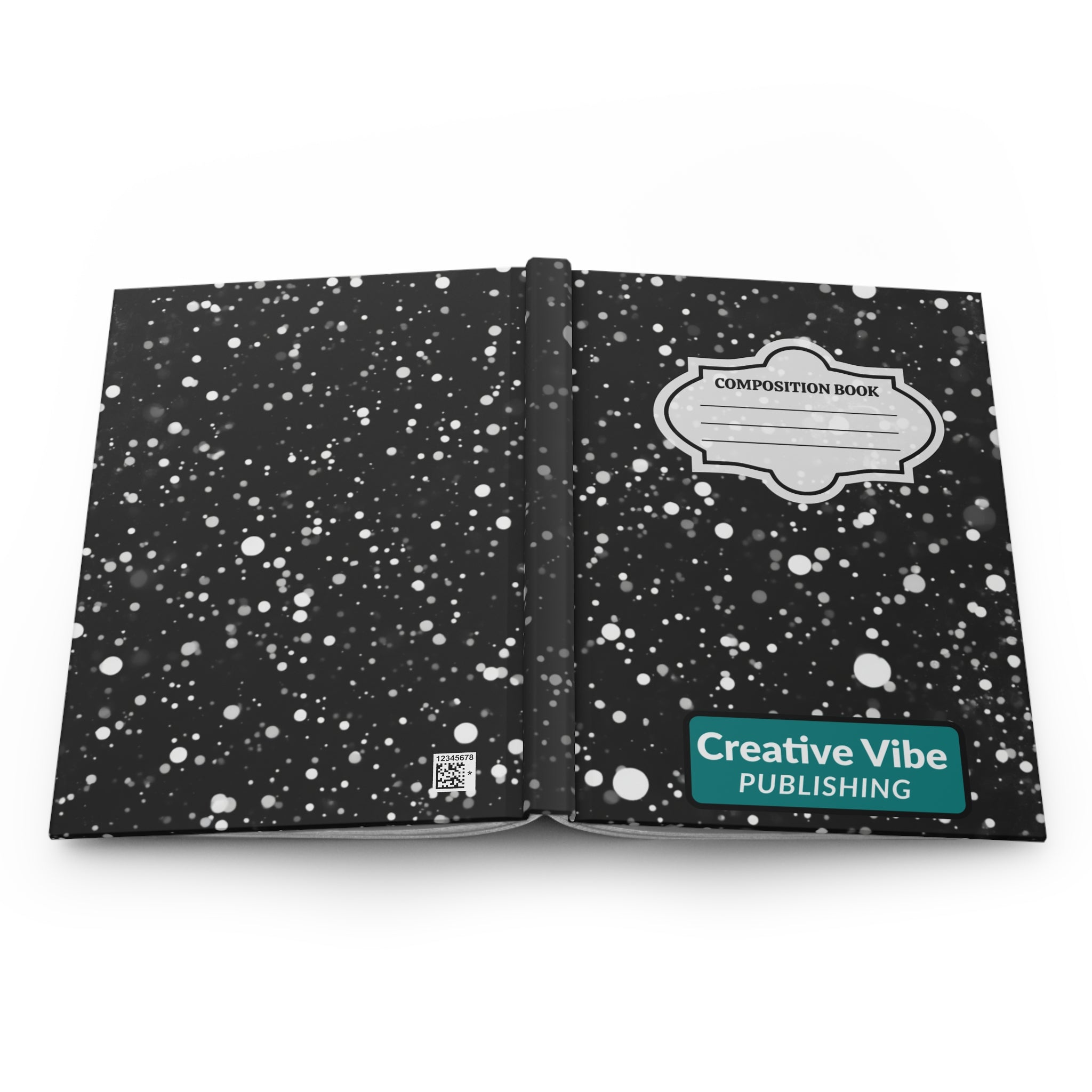 Composition Book Hardcover Journal — Black Speckled Pattern, Lined Notebook for School & Writing