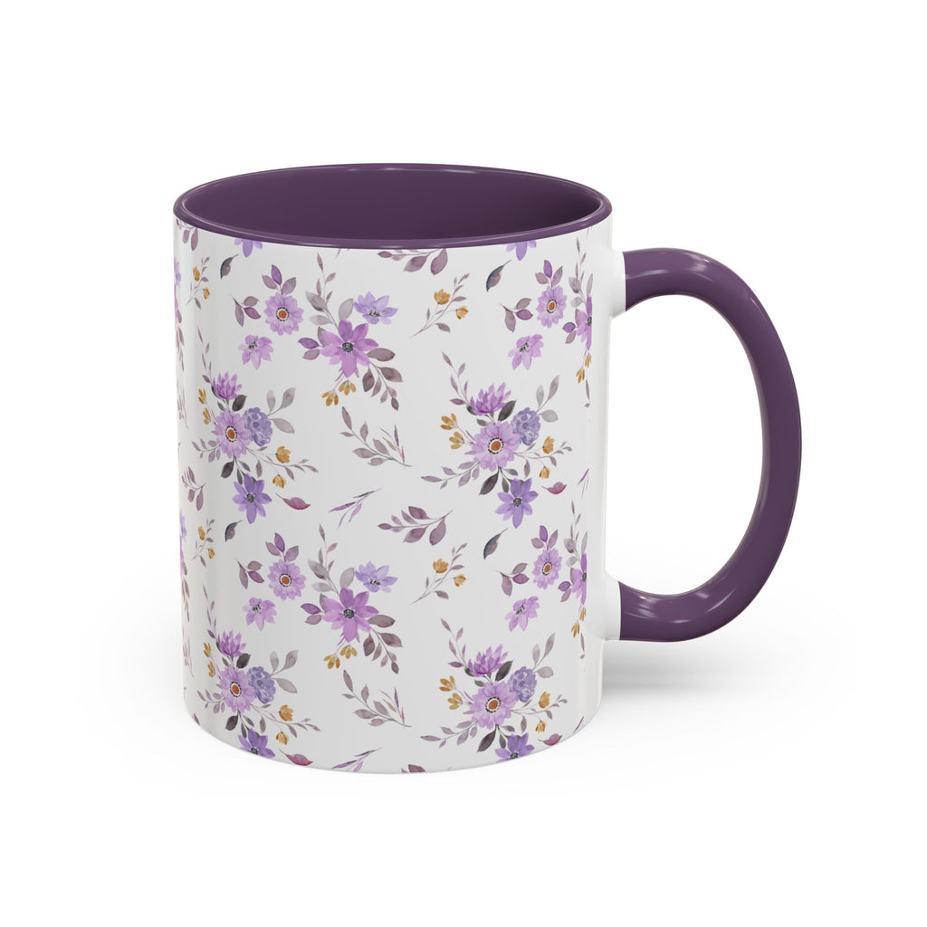 Floral Lavender Accent Coffee Mug — Purple Vintage Rose Pattern (11/15oz)