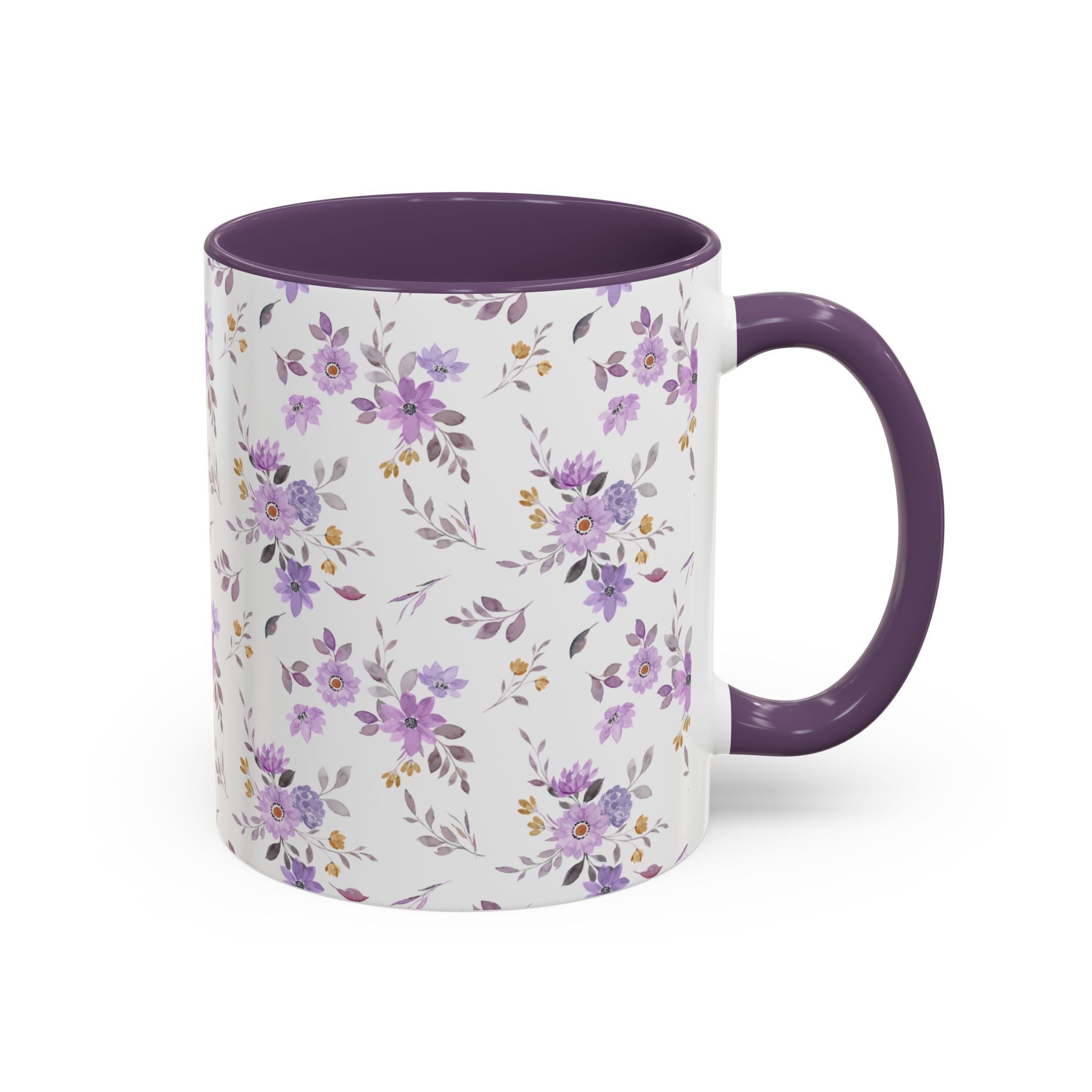 Floral Lavender Accent Coffee Mug — Purple Vintage Rose Pattern (11/15oz)