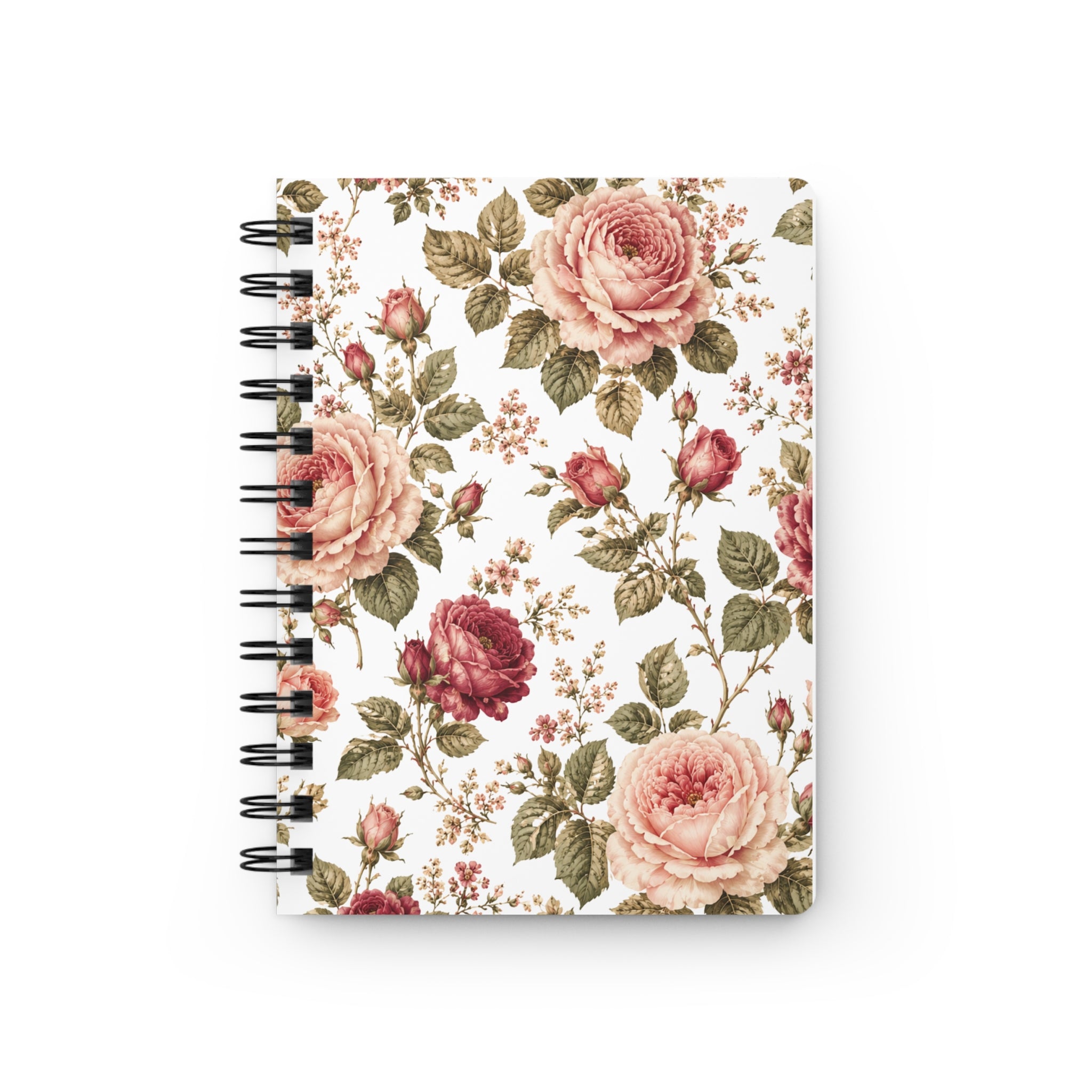 Floral Rose Spiral Journal — Vintage Pink Bouquet Notebook