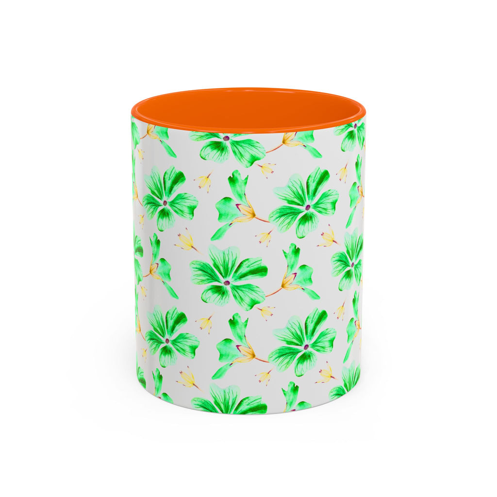 Green Watercolor Hibiscus Accent Coffee Mug – Tropical Floral Ceramic Mug