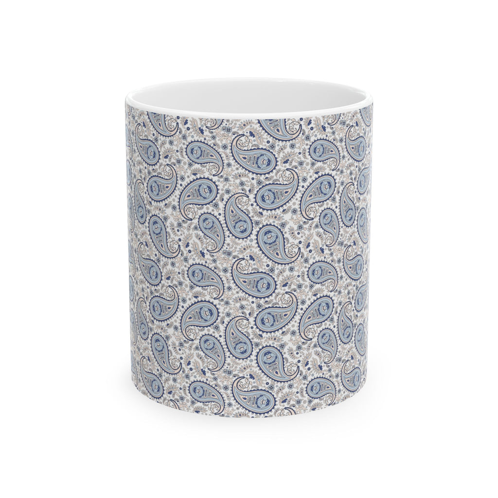 Blue Paisley Ceramic Mug — Vintage Boho Pattern Coffee Cup (11oz, 15oz)
