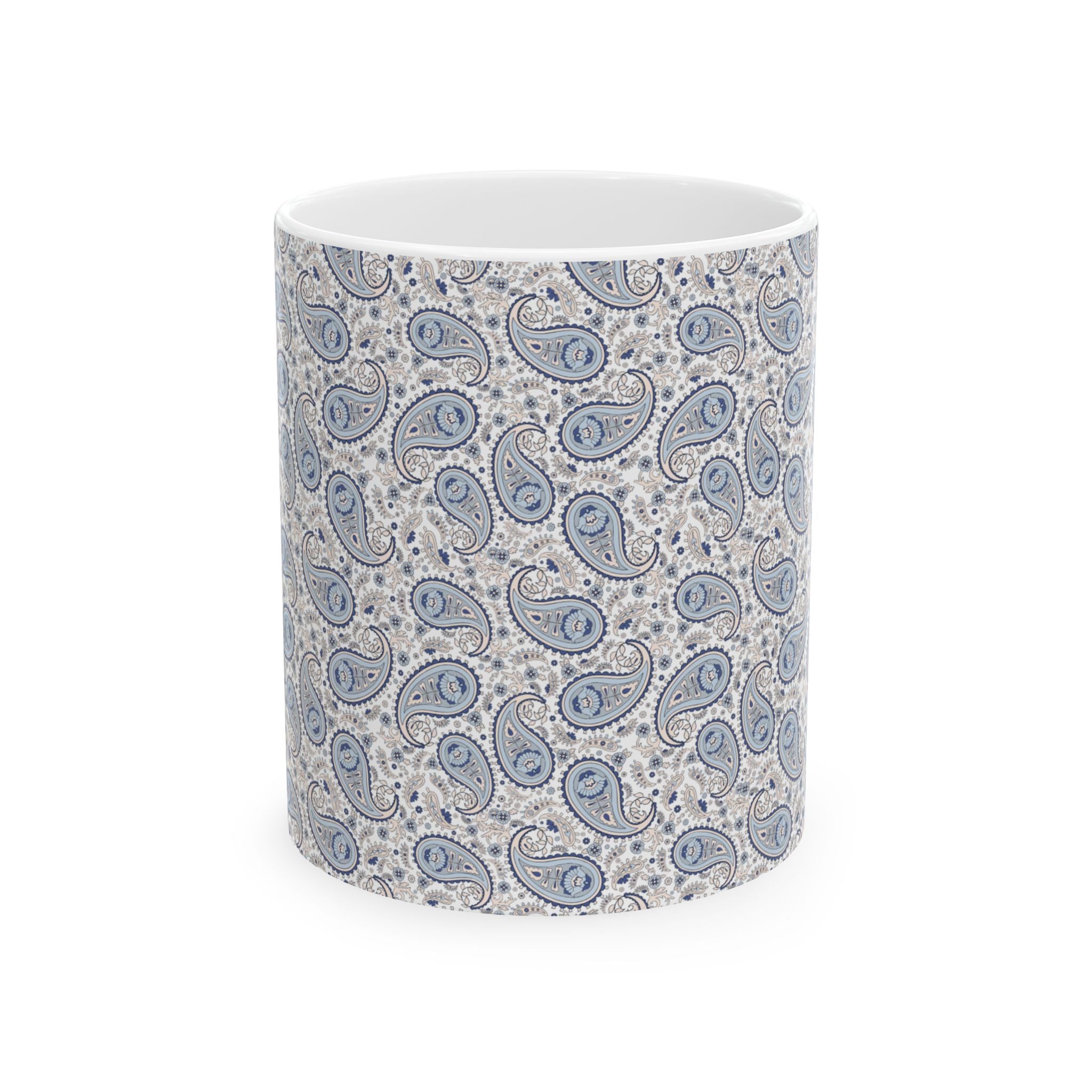 Blue Paisley Ceramic Mug — Vintage Boho Pattern Coffee Cup (11oz, 15oz)