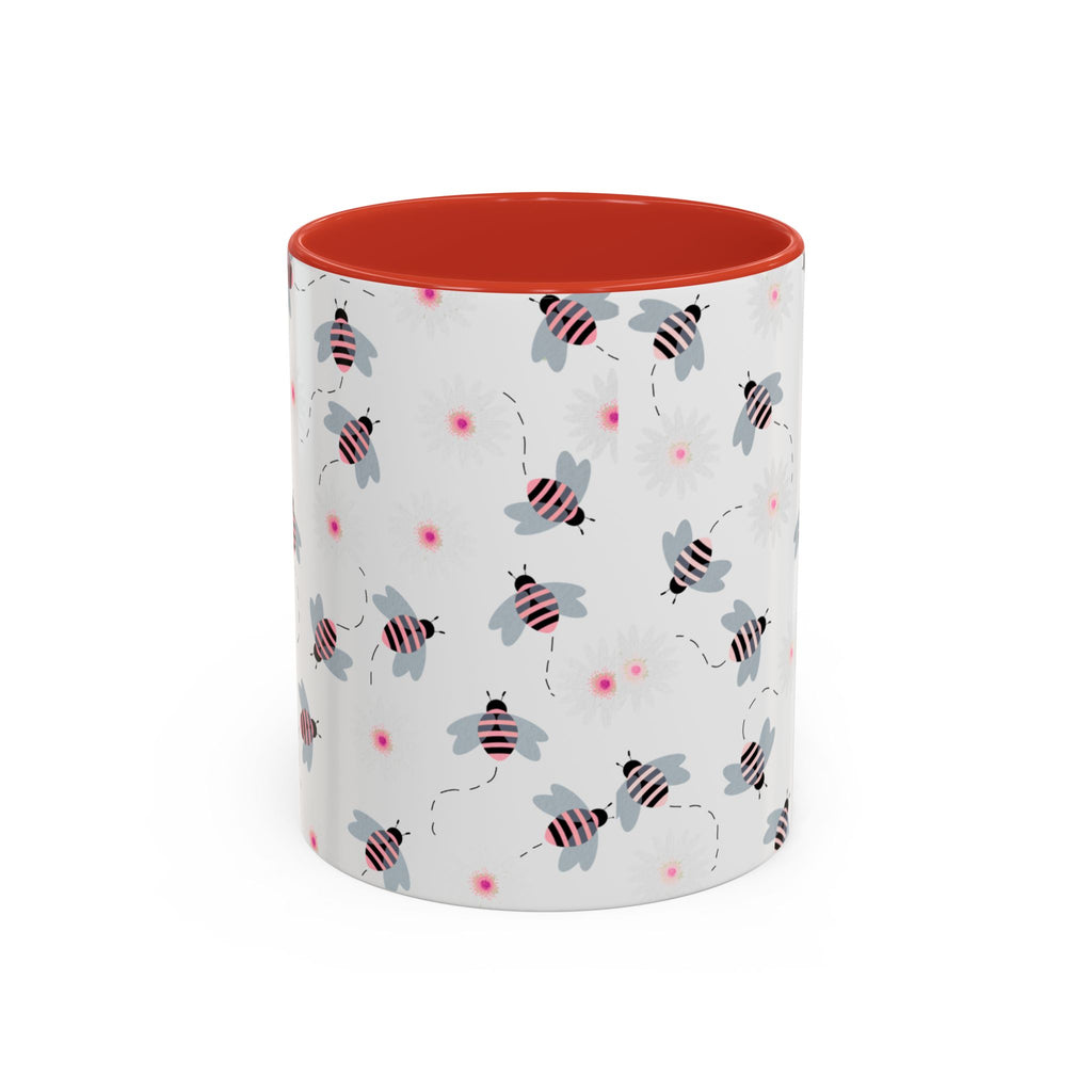 Bee Pattern Accent Coffee Mug — Cute Floral Honeybee Design, 11/15 oz