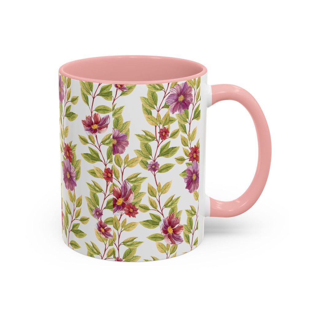 Floral Vine Accent Coffee Mug — Purple Watercolor Blossoms (11/15oz)