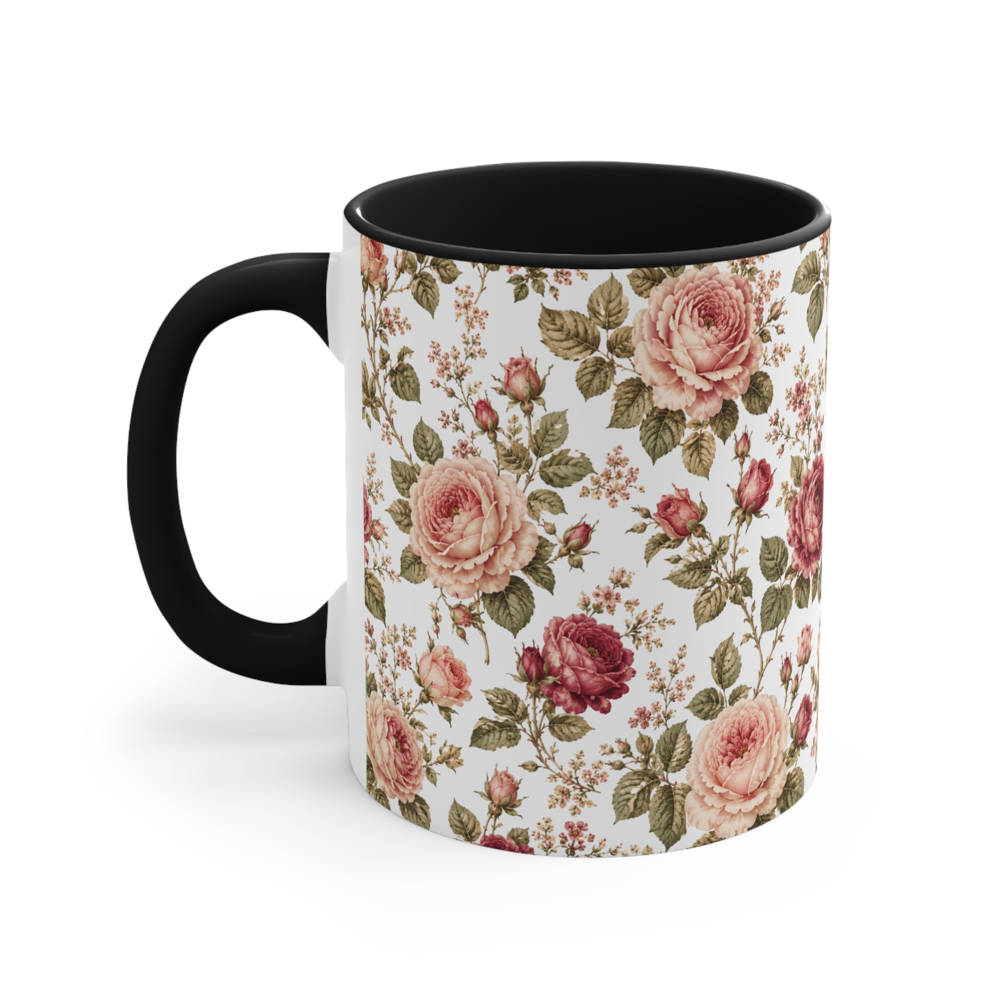 Vintage Rose Accent Mug – Pink Interior Floral Coffee Cup