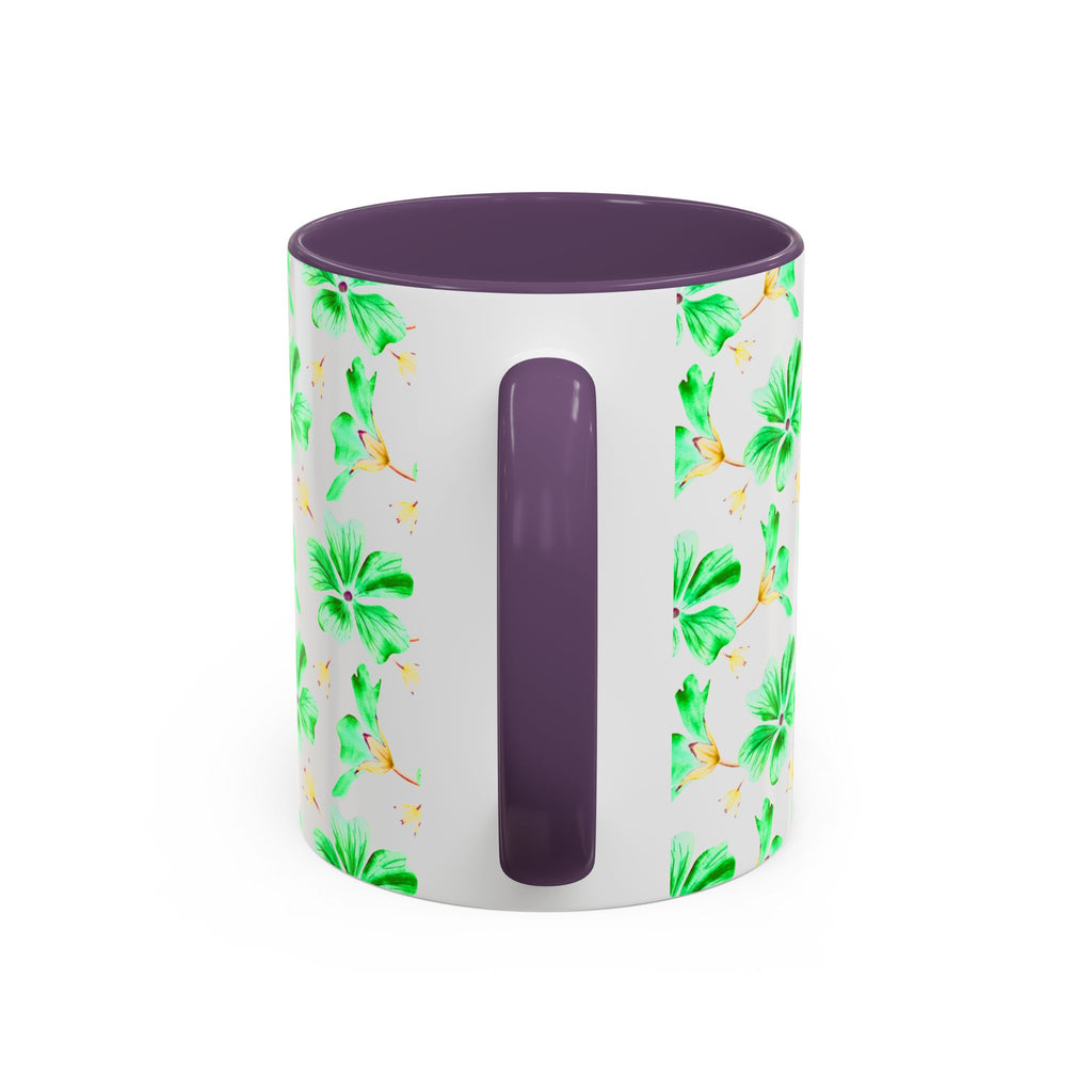 Green Watercolor Hibiscus Accent Coffee Mug – Tropical Floral Ceramic Mug