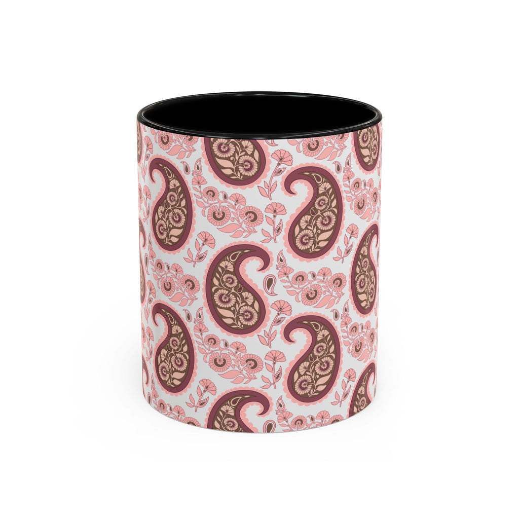 Pink Paisley Accent Coffee Mug — Decorative Floral Pattern 11/15oz