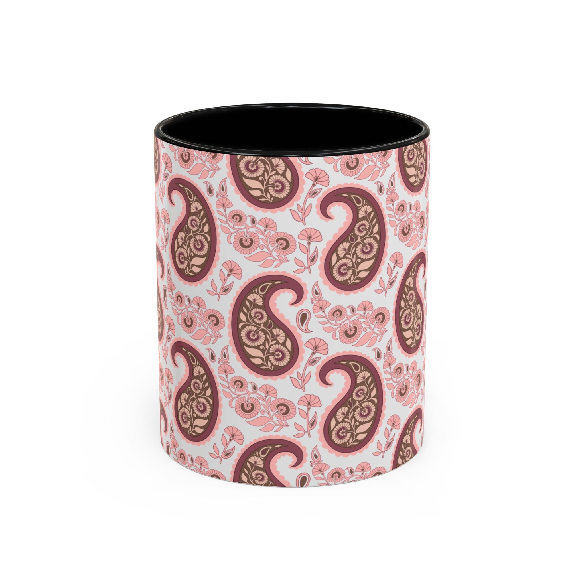 Pink Paisley Accent Coffee Mug — Decorative Floral Pattern 11/15oz