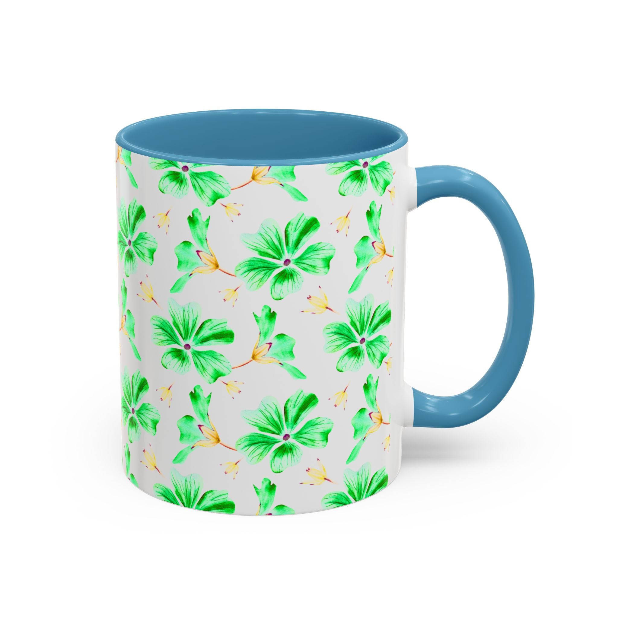 Green Watercolor Hibiscus Accent Coffee Mug – Tropical Floral Ceramic Mug